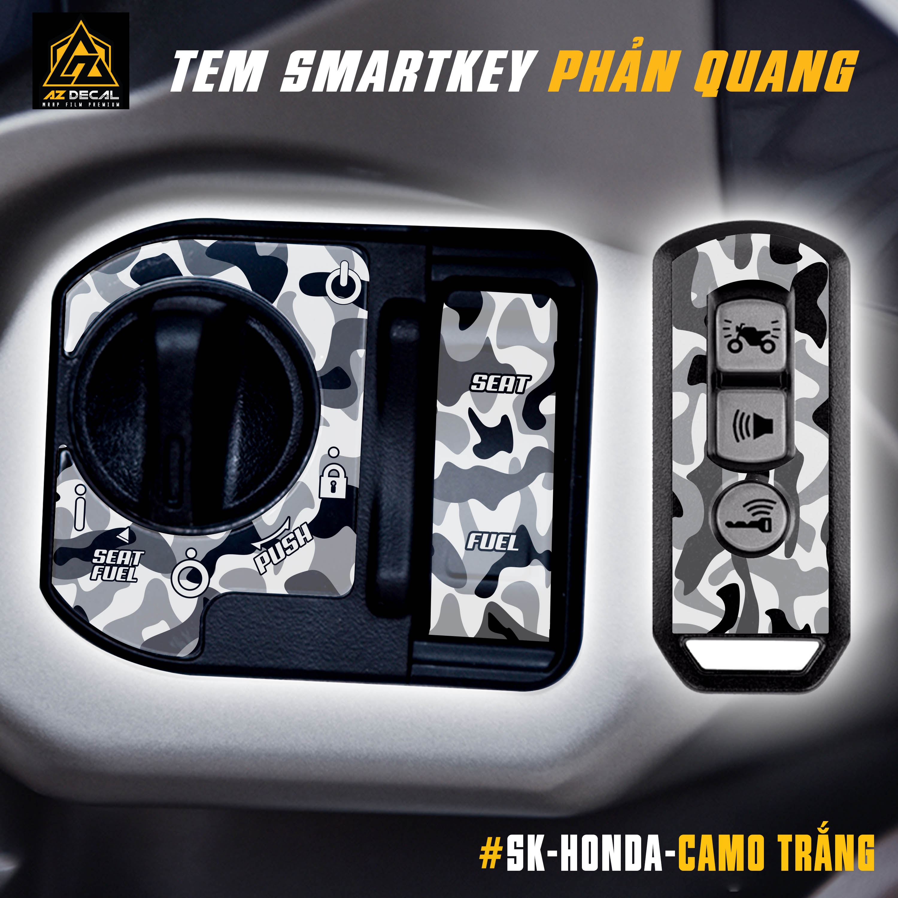 Decal phản quang dán smartkey Honda mẫu Camo trắng