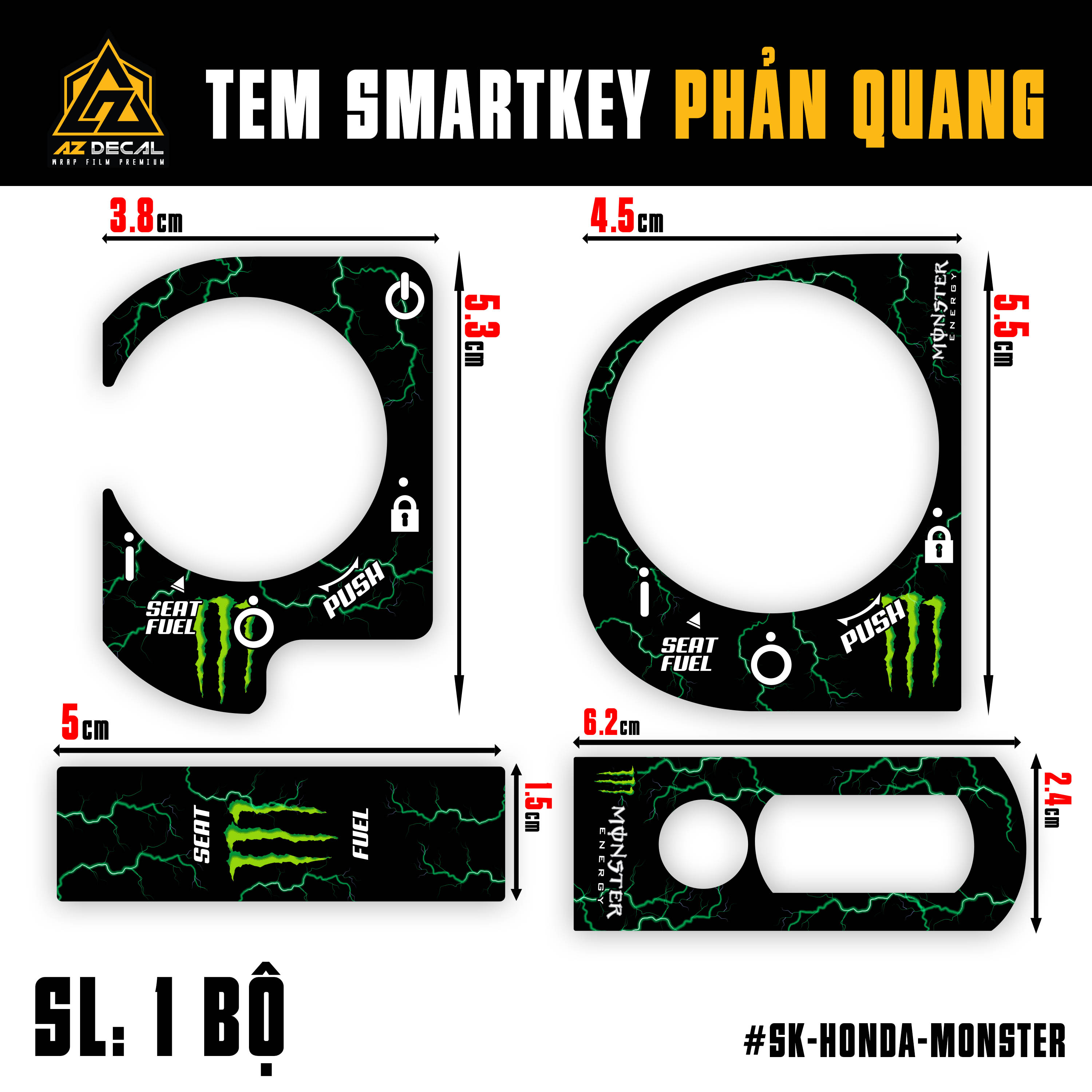 Kích thước mẫu tem smartkey Honda phong cách Monster