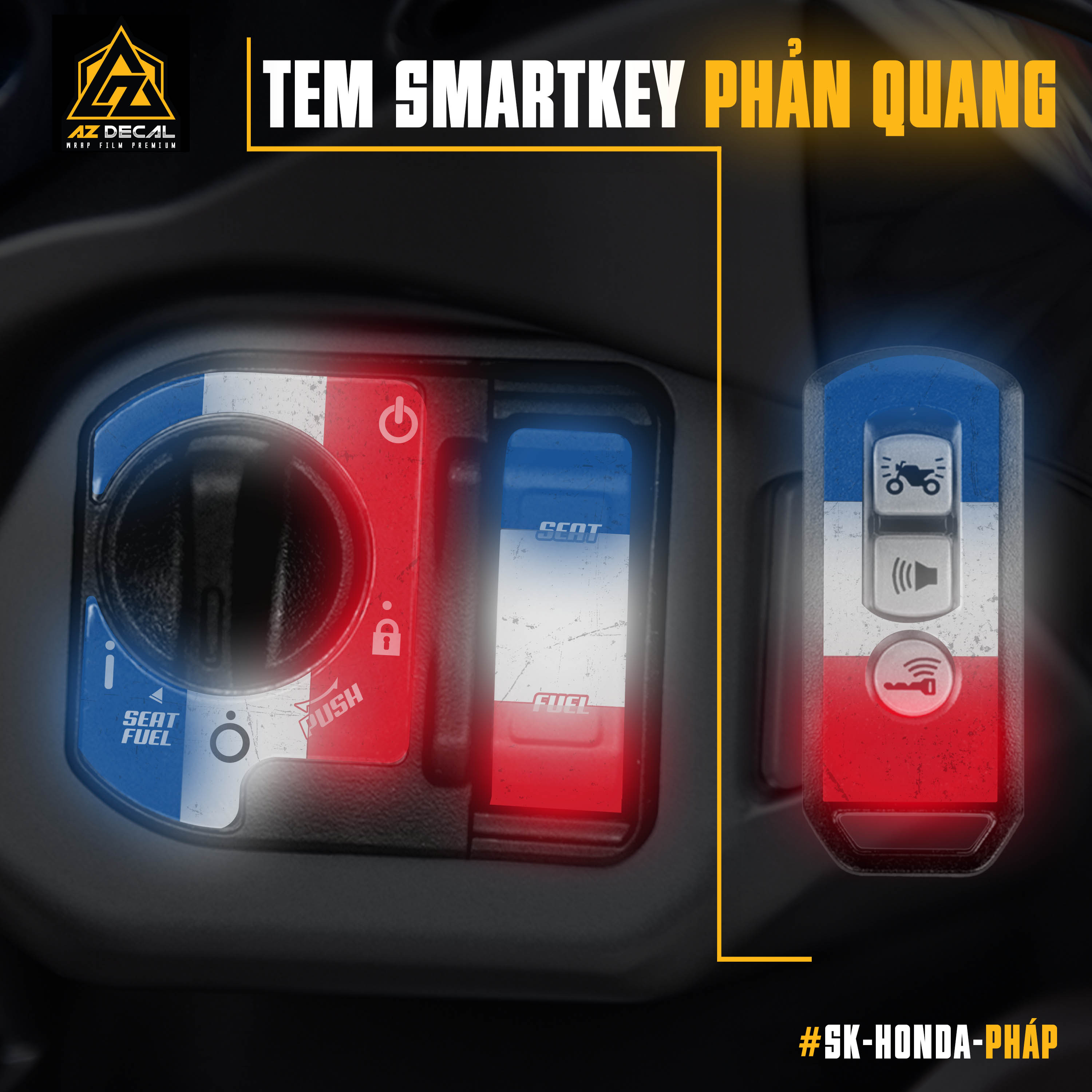 Decal phản quang dán Smart Key Honda cờ Pháp