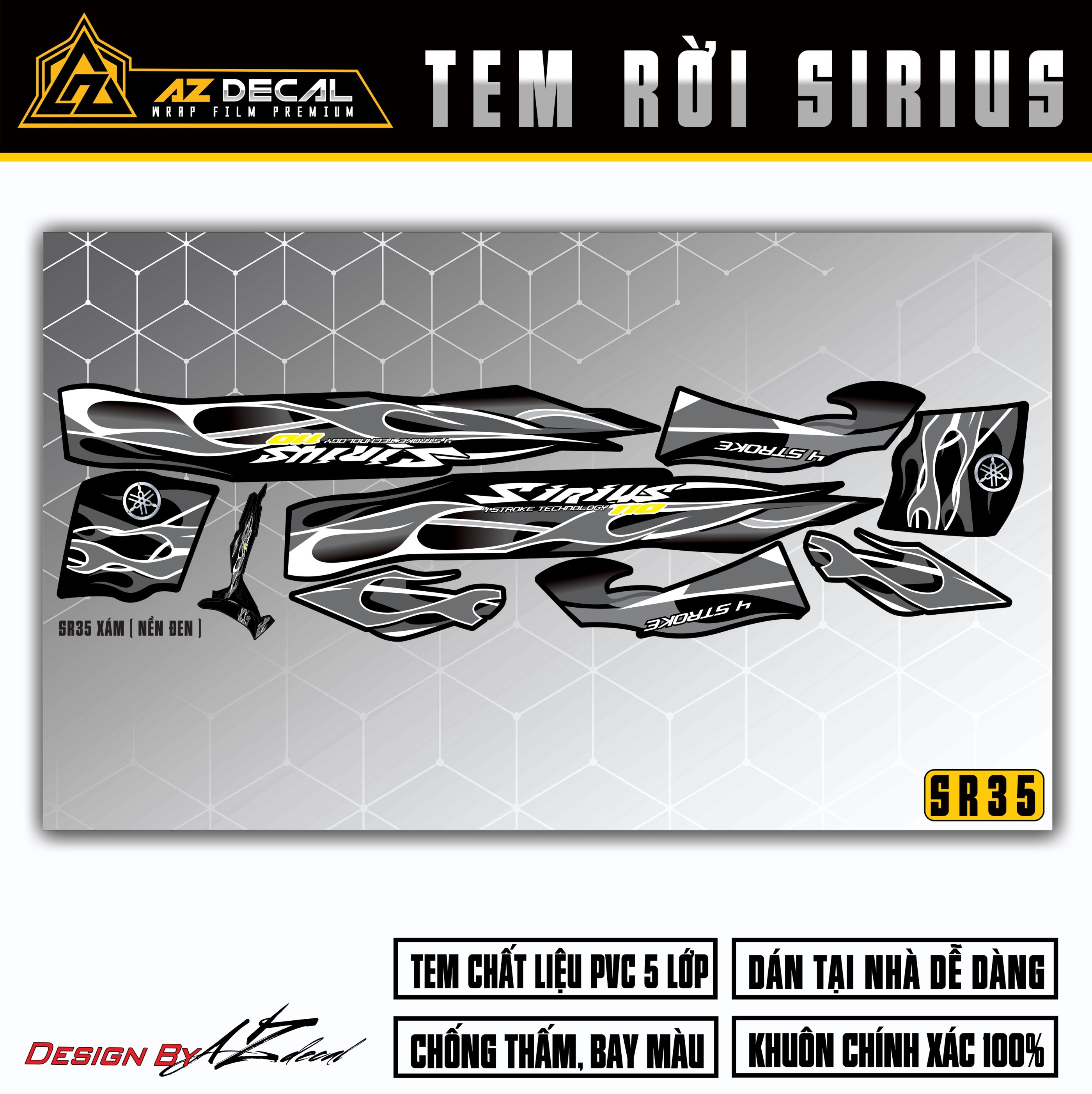 Mẫu decal dán xe Sirius RC màu đen xám