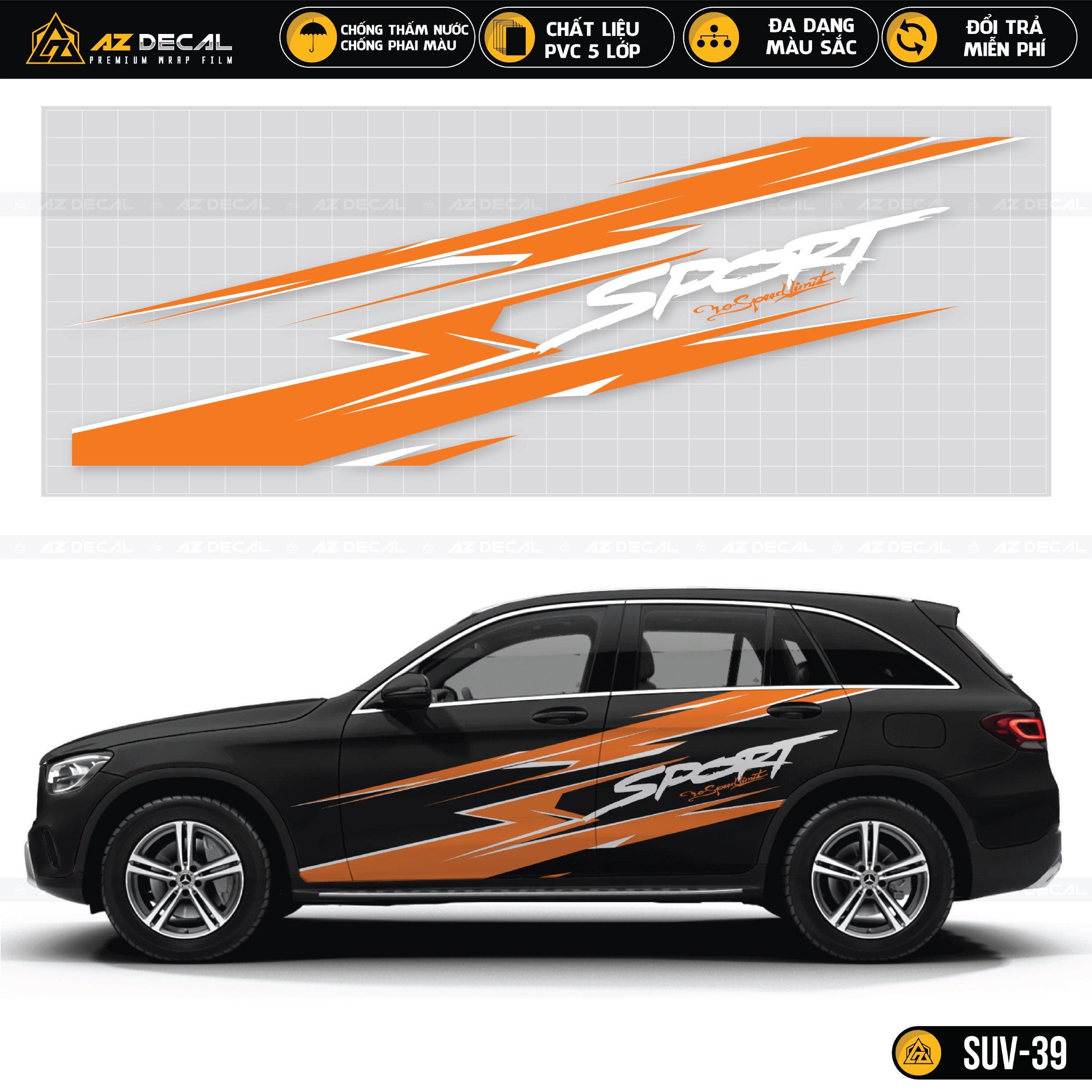 Tem dán xe ô tô SUV thiết kế Sport cá tính màu da cam
