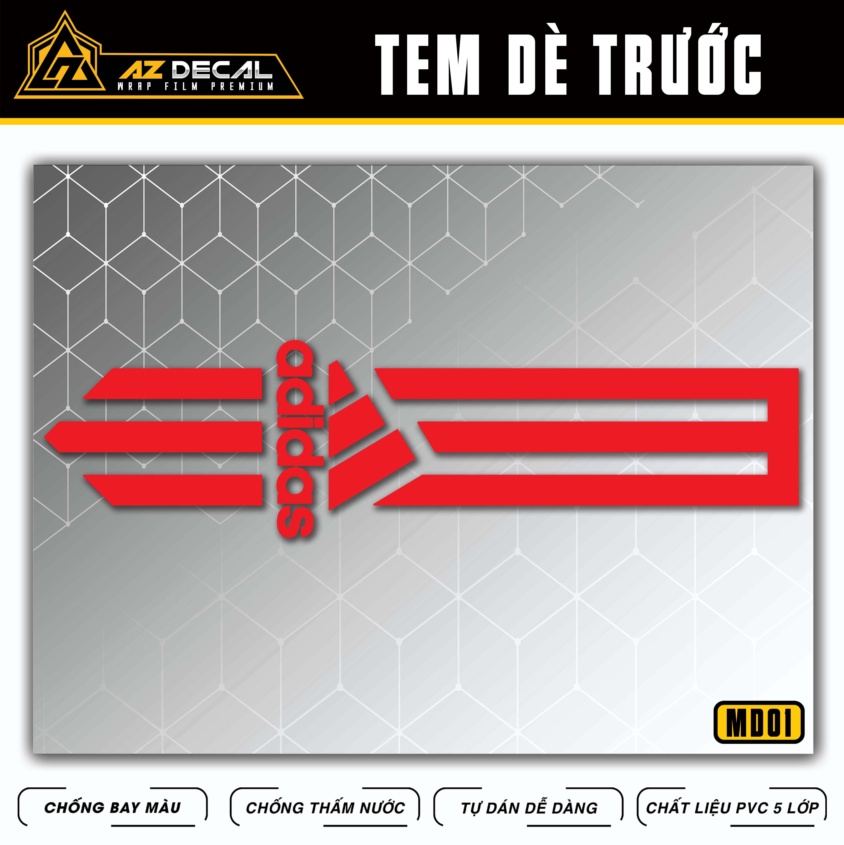 Decal dán dè trước xe máy Adidas đỏ