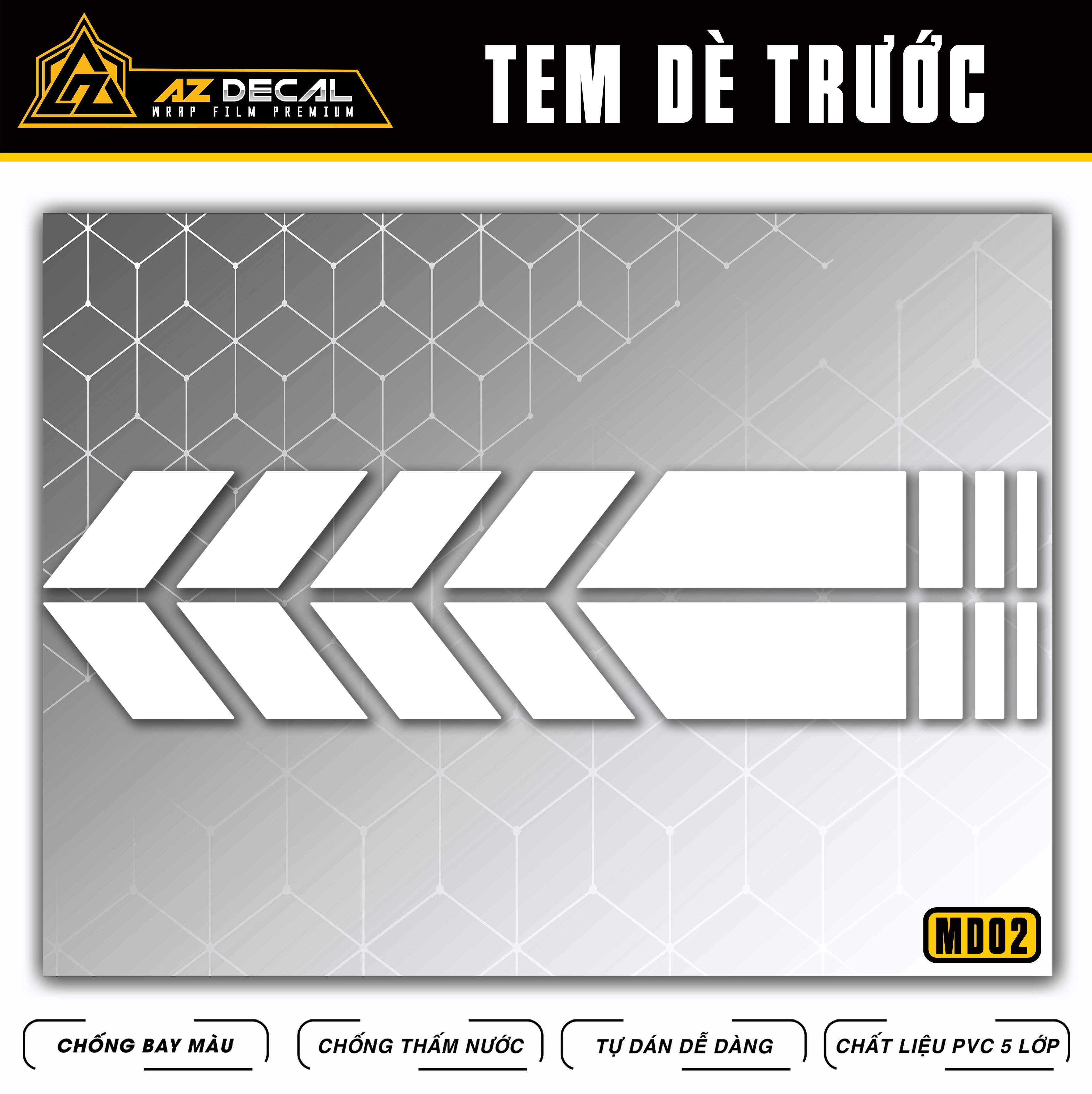 Tem dán dè trước xe máy màu trắng mẫu MD02