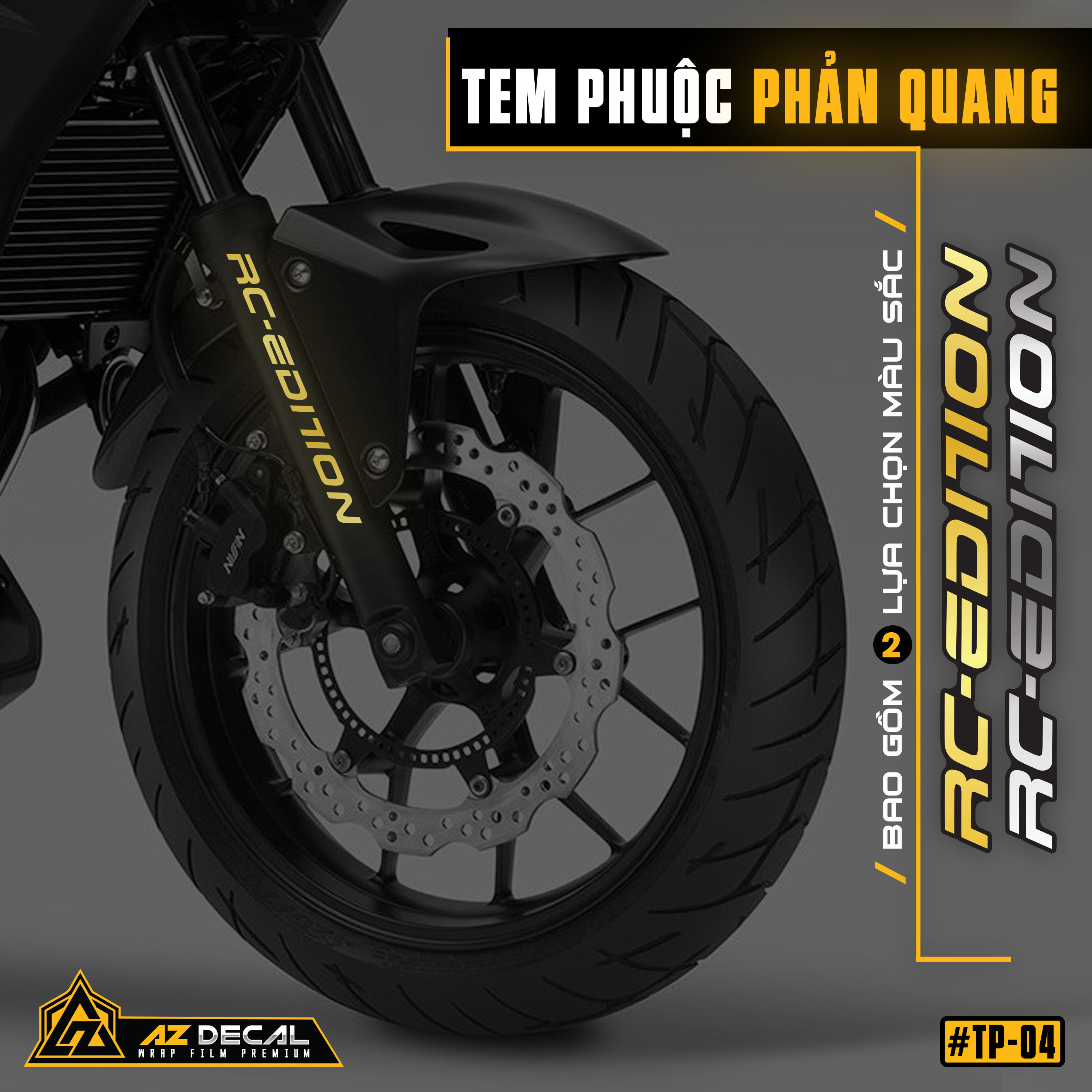 Tem dán phuộc trước phản quang RC Edition màu vàng