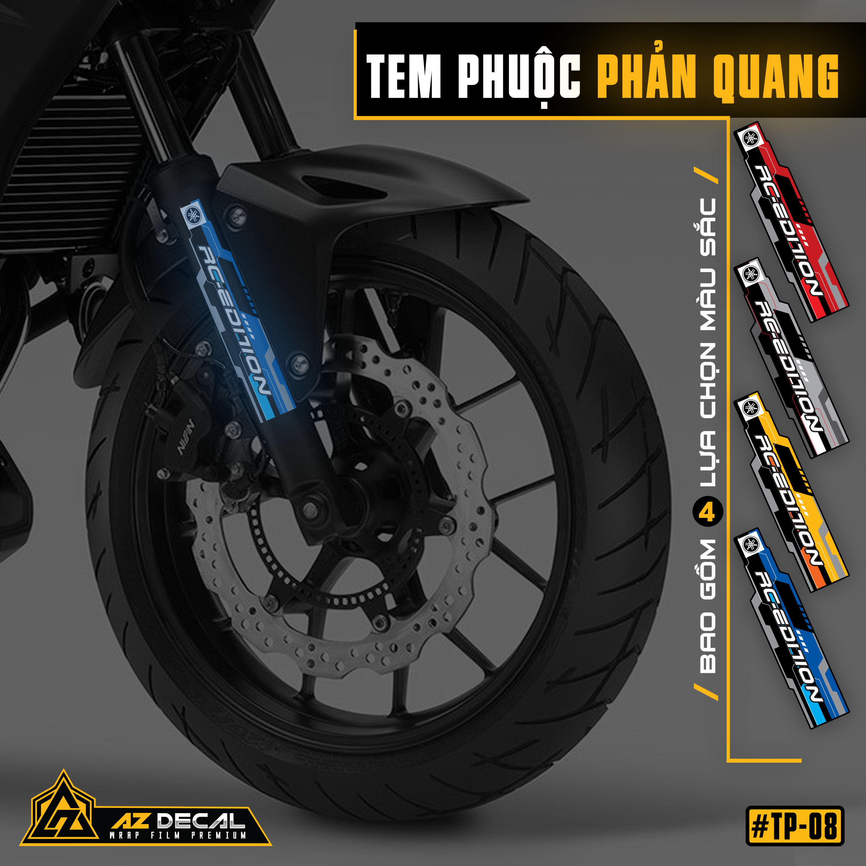 Tem phuộc RC Edition màu xanh phản quang