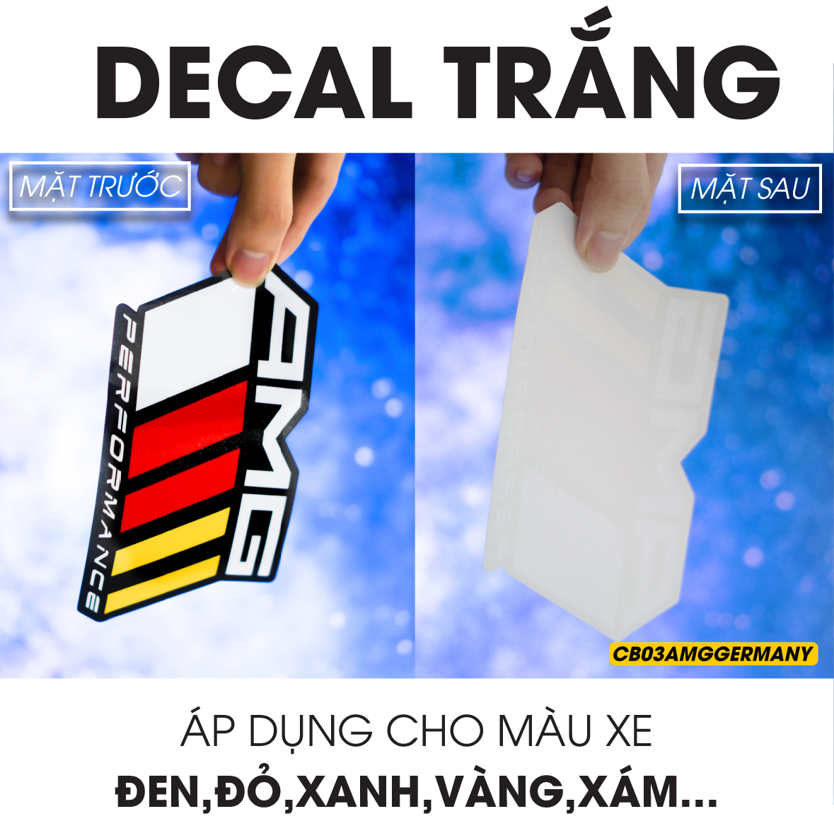 Decal trắng dán cho xe màu đỏ, đen, xanh, vàng, xám