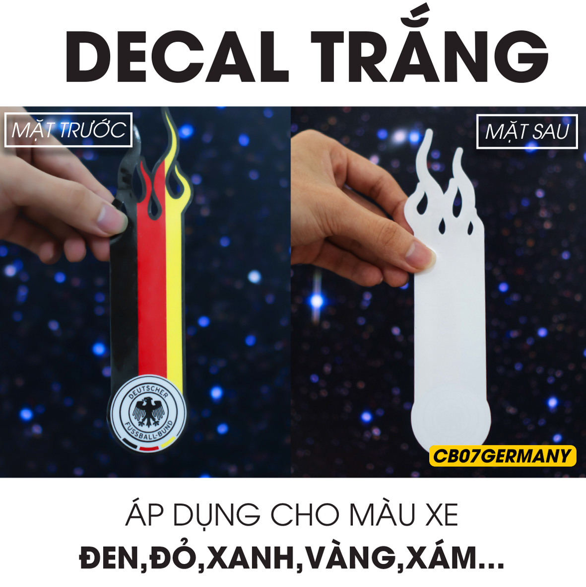 Decal trắng dán cho xe màu