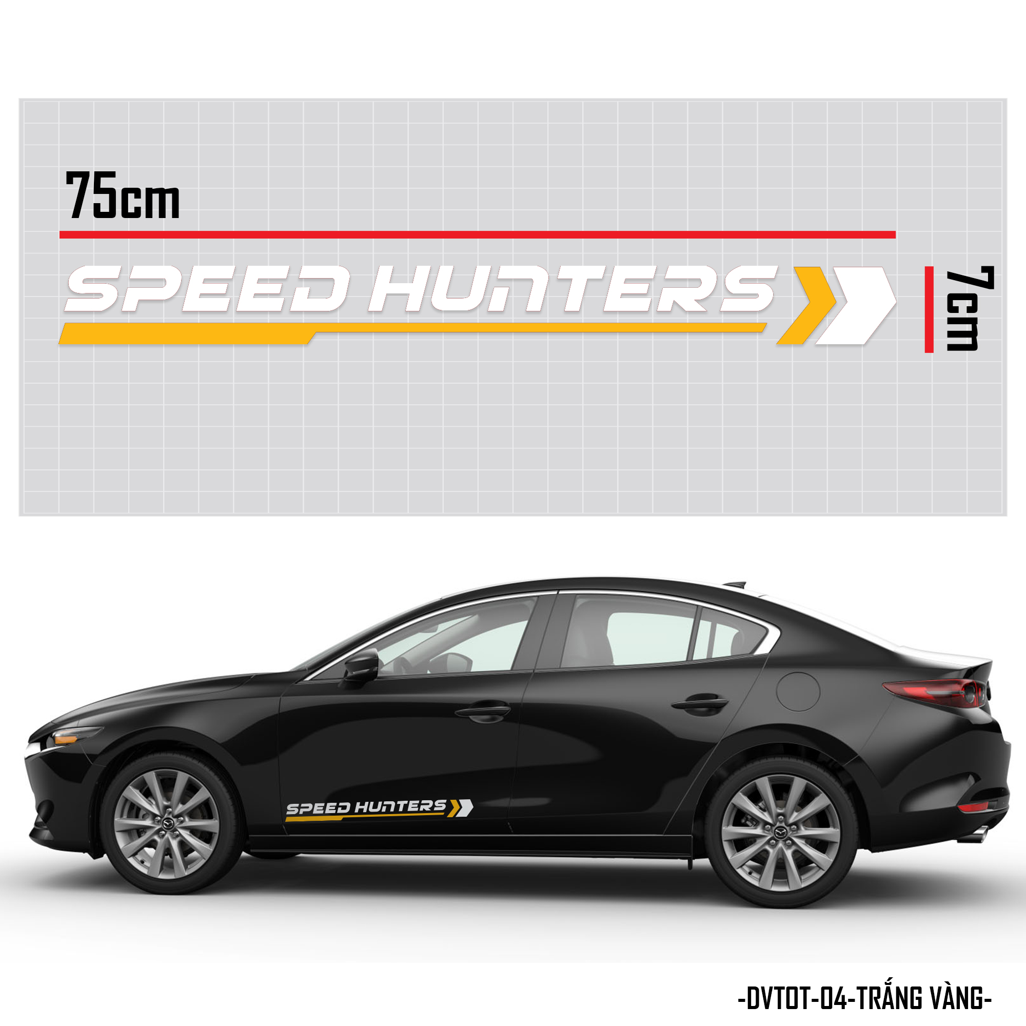 Đề can dán oto màu trắng vàng chữ Speed Hunters