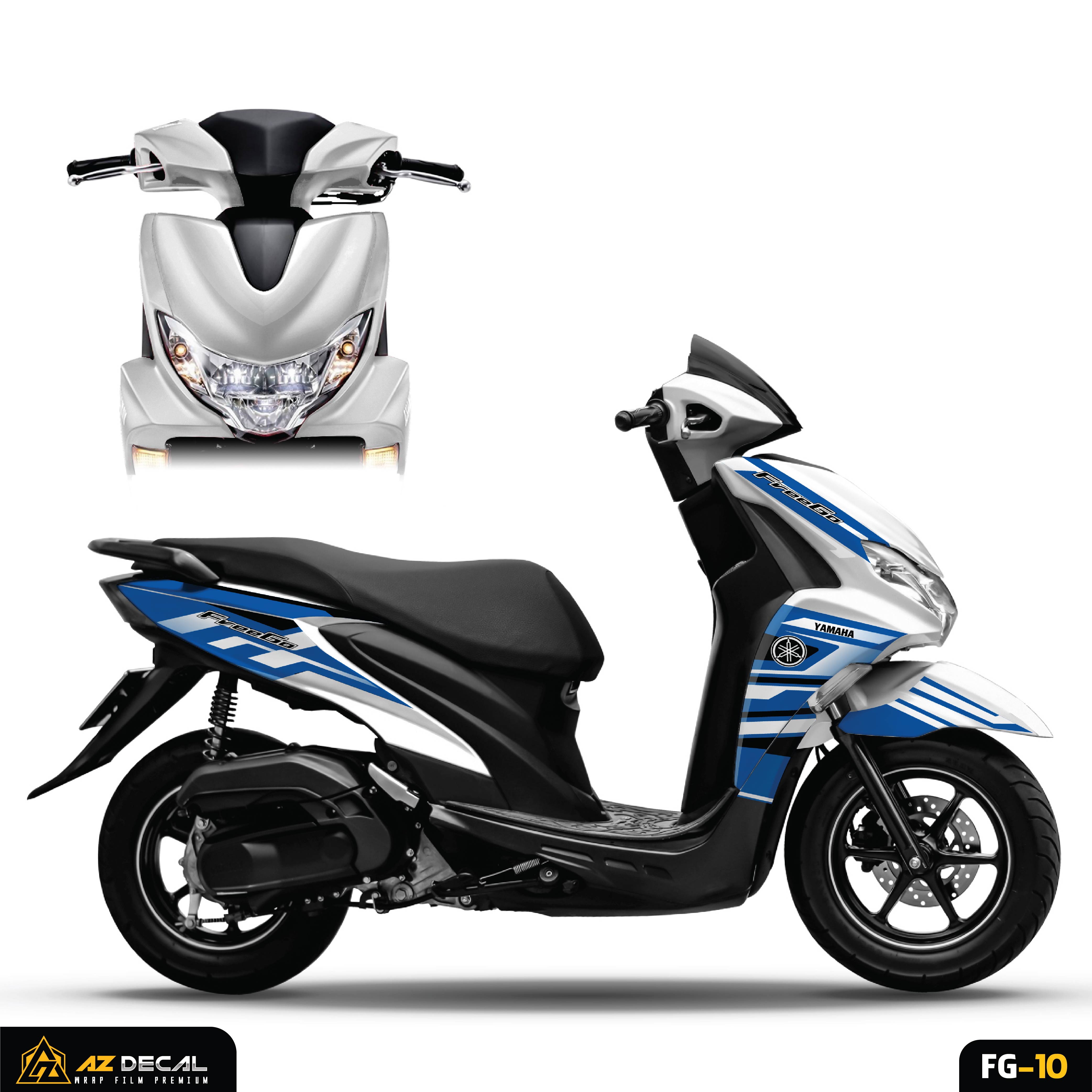 Tem xe Yamaha FreeGo màu xanh trắng dán bản tiêu chuẩn và bản S đặc biệt