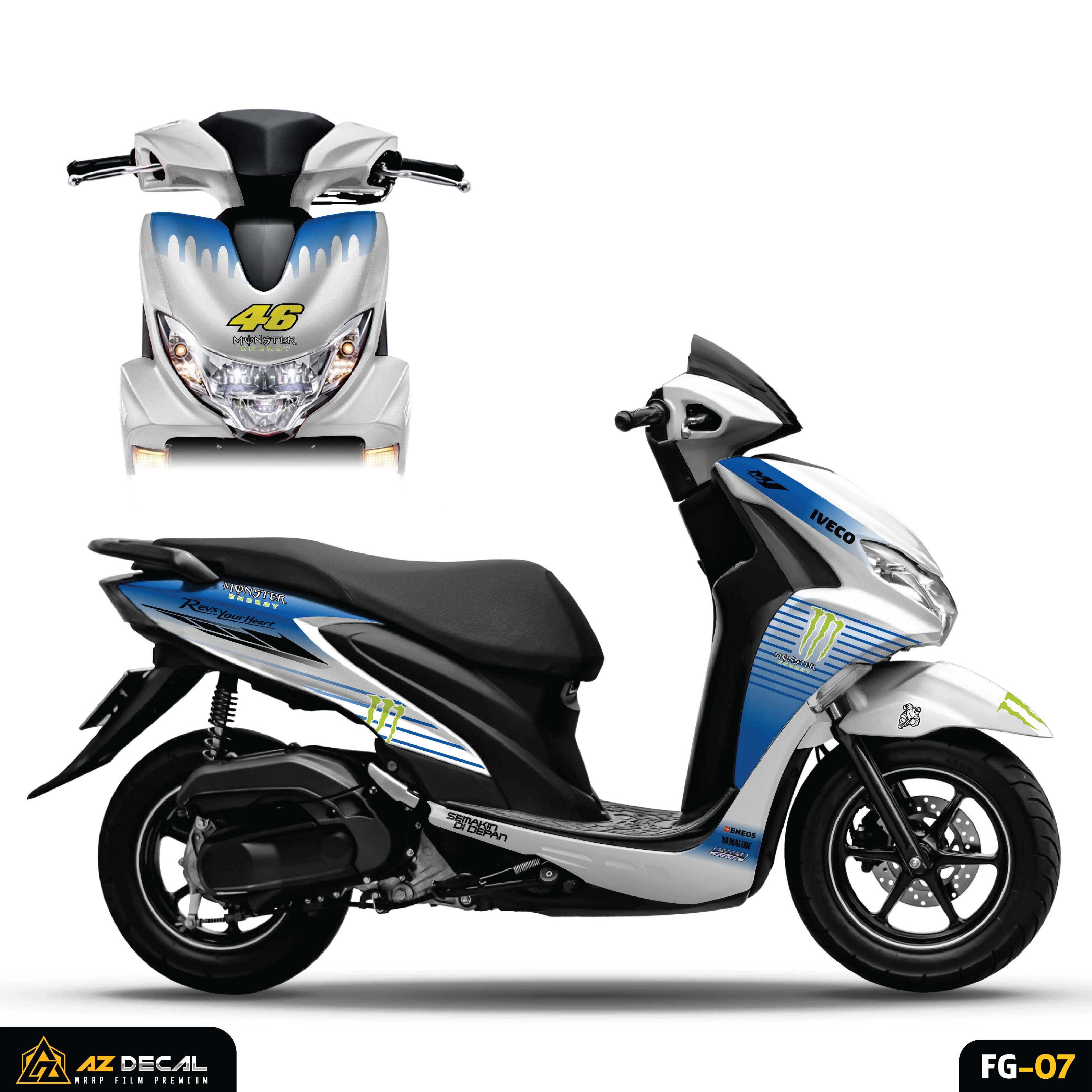 Tem rời xe Yamaha FreeGo xanh trắng phong cách Monster