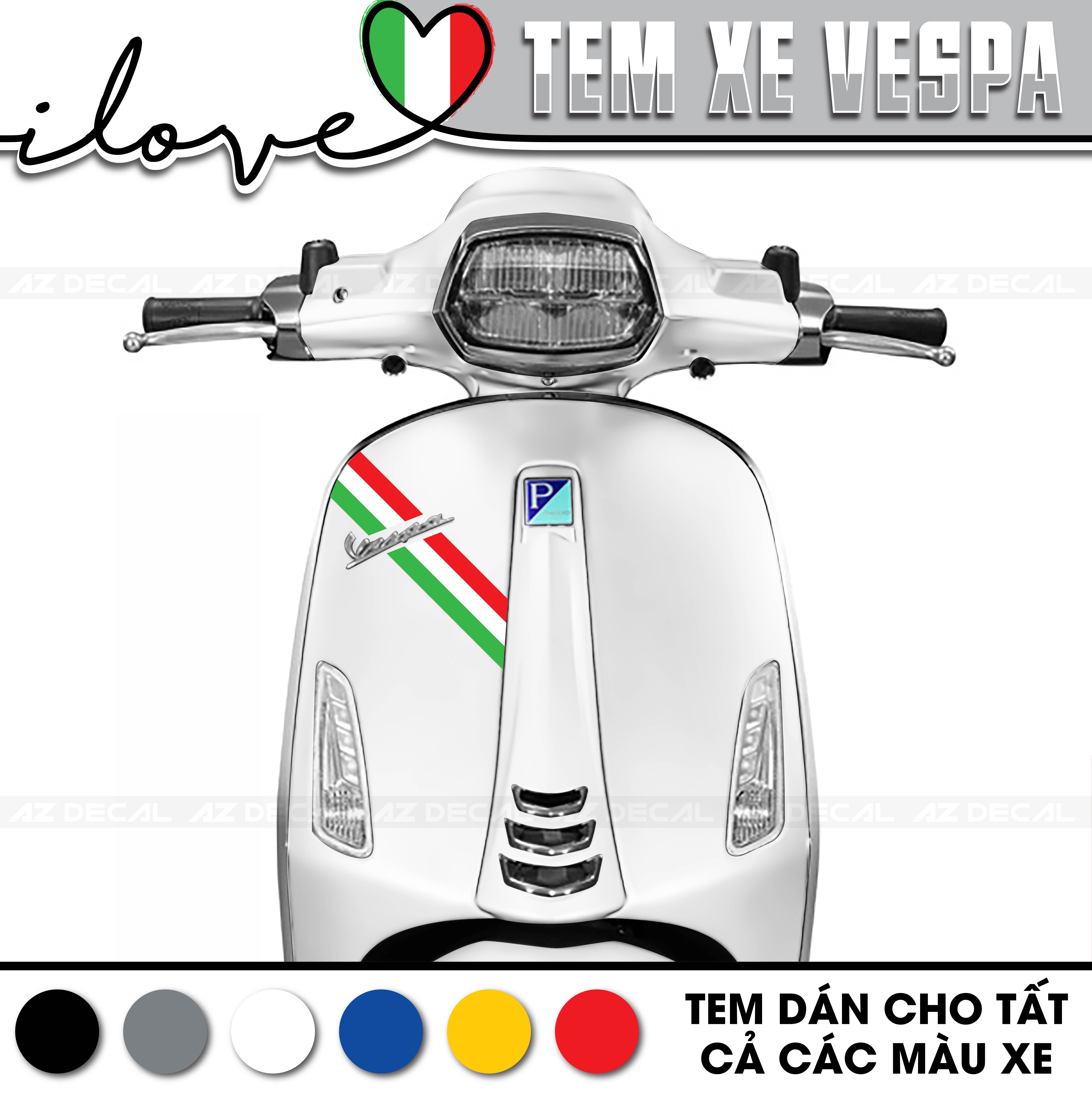 Tem xe Vespa trắng