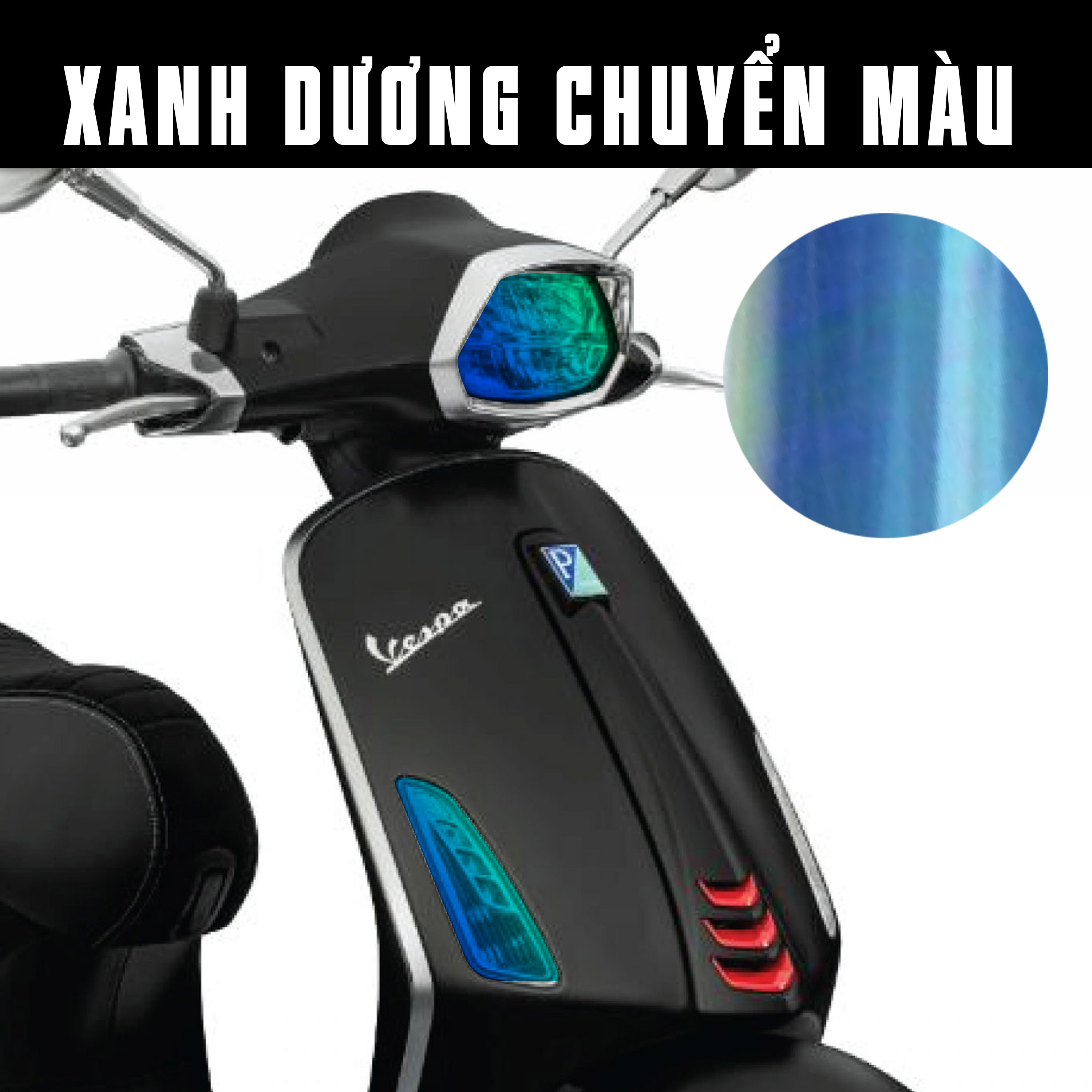 Decal màu xanh dương dán choá đèn xe Vespa Sprint