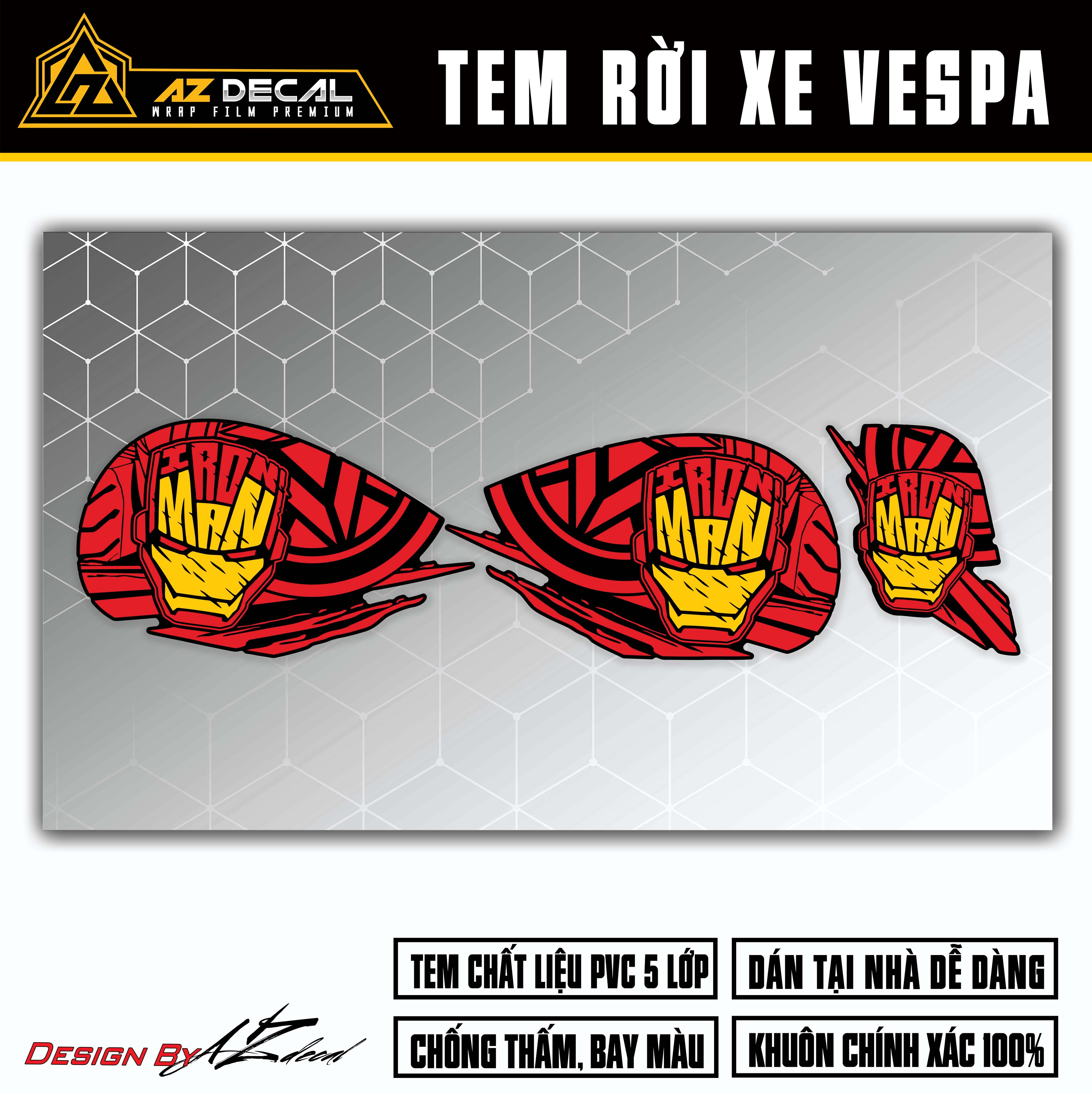 Tem xe Vespa mẫu Iron Man dán xe đen