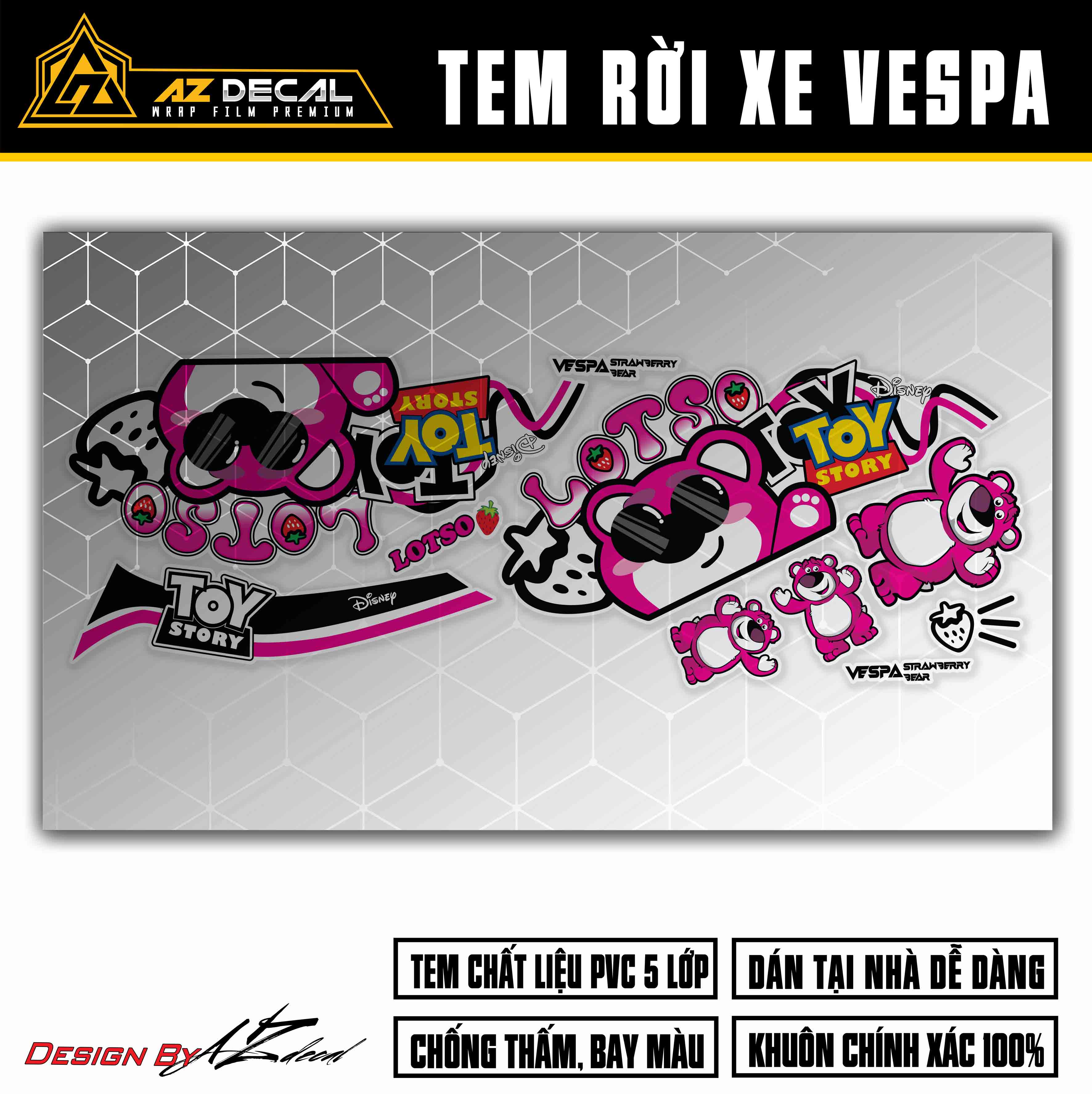 Decal Gấu dâu Lotso dán xe Vespa