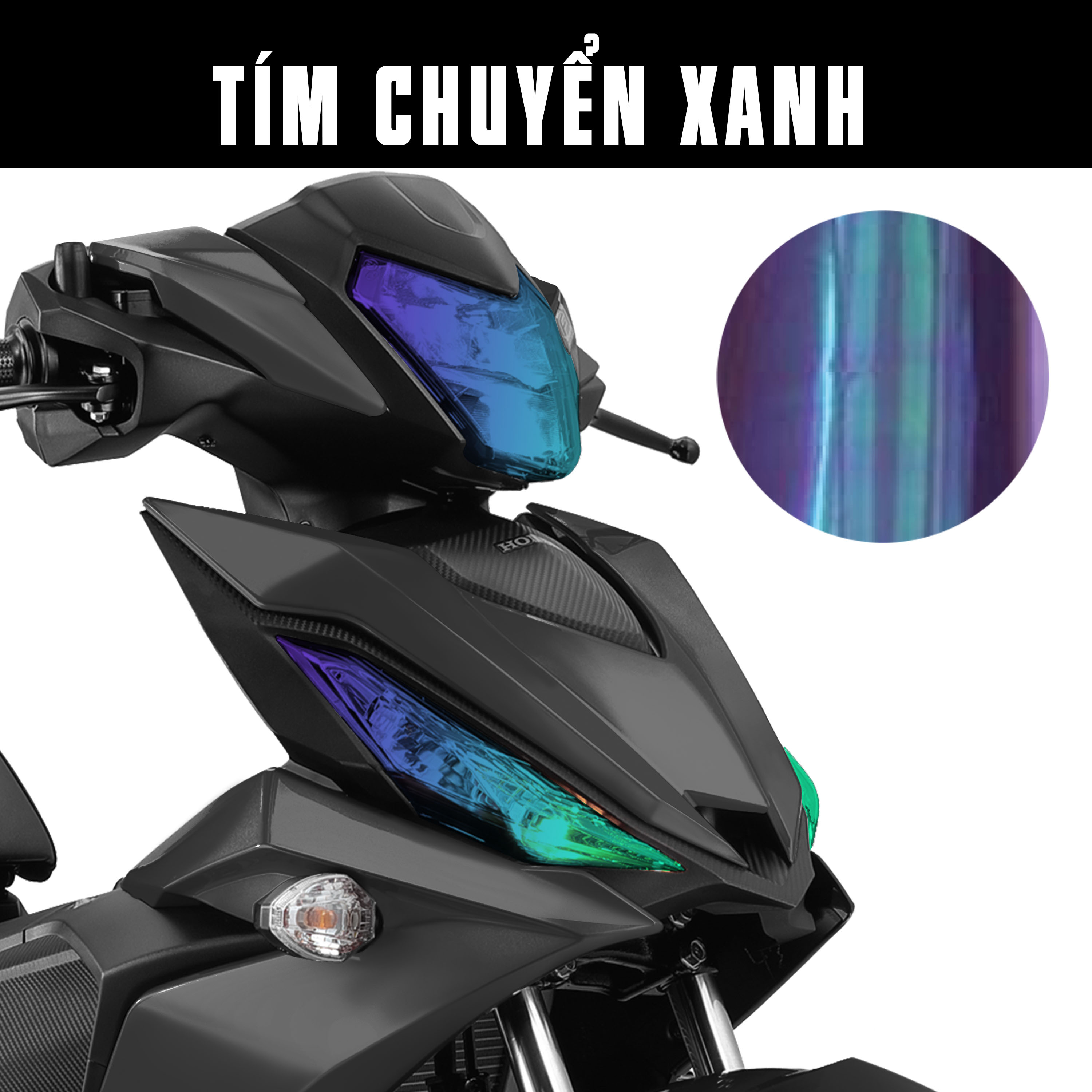 Decal titanium dán đèn xe Winner đẹp màu tím