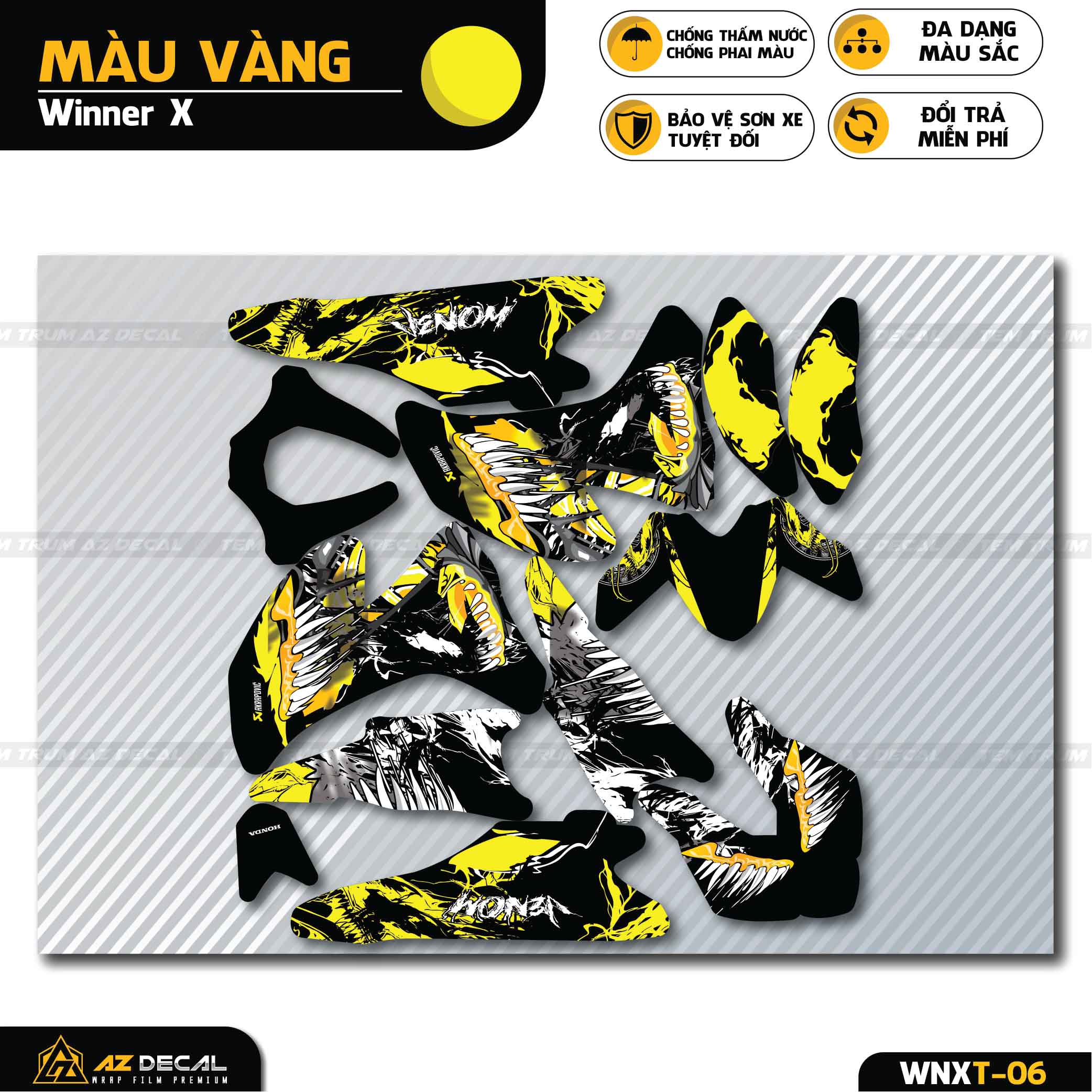 Decal dán trùm xe Winner X vàng đen mẫu Venom