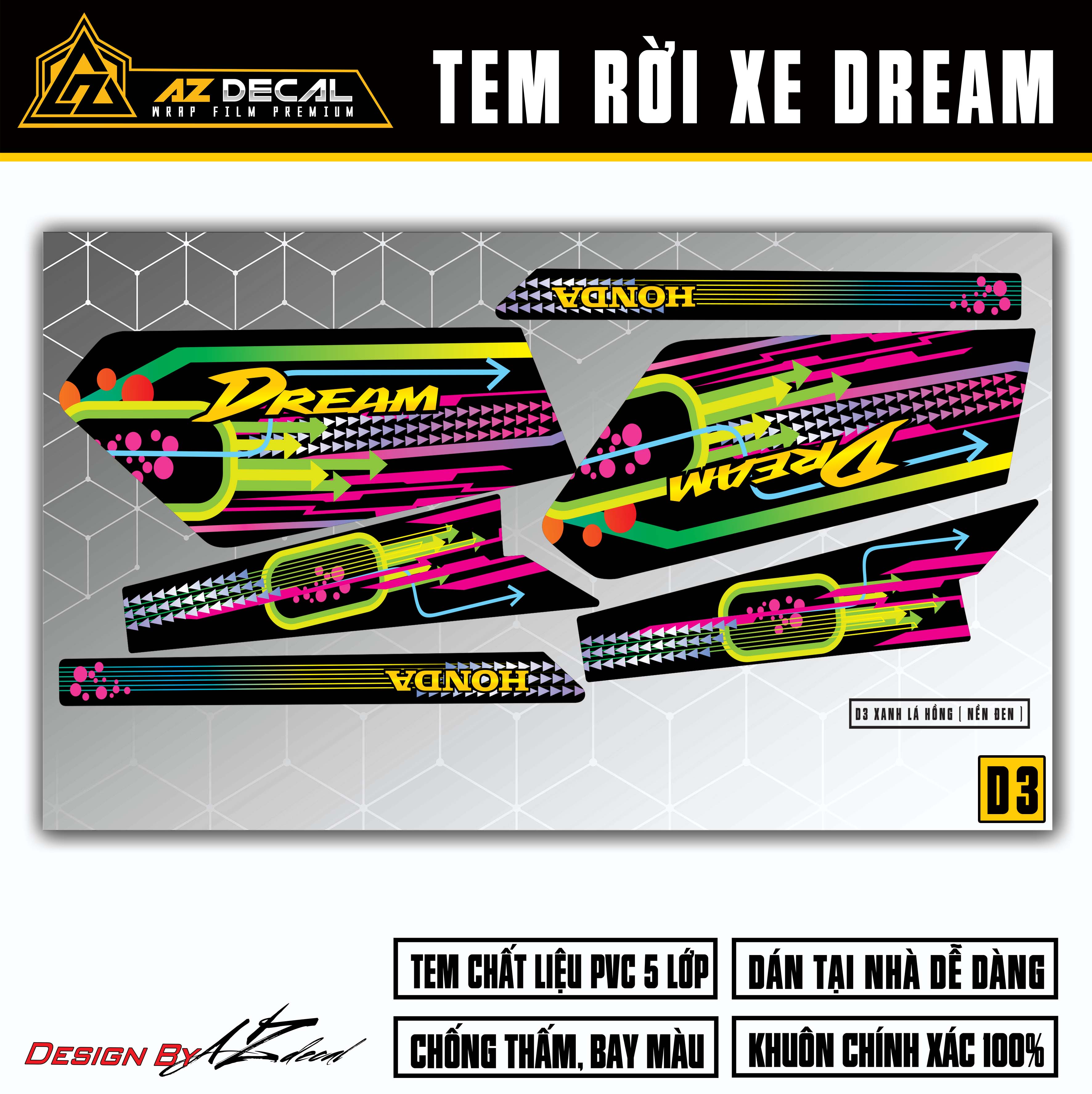 Tem xe Dream Xanh Lá Hồng - Mẫu D3