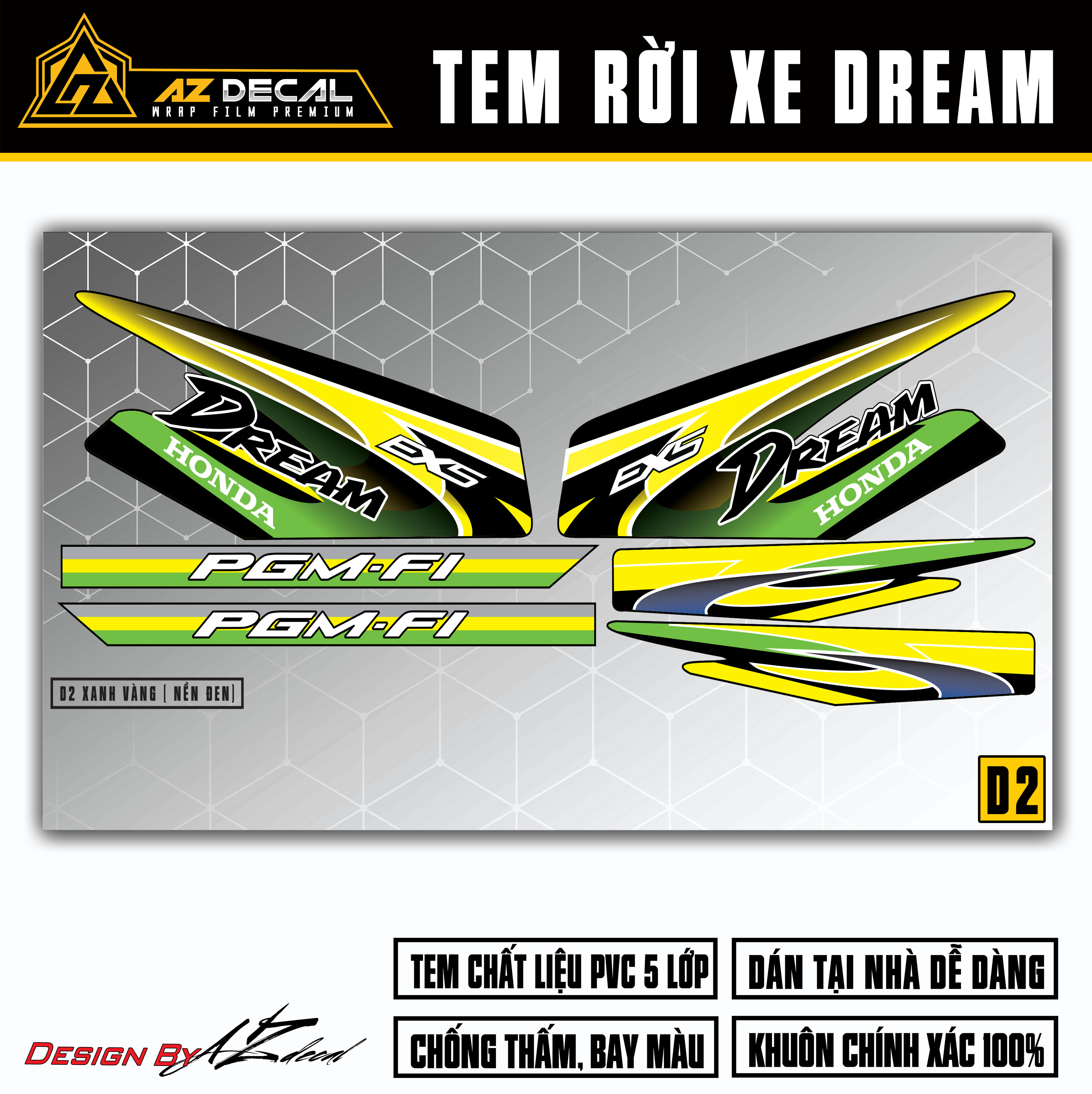 Tem xe Dream Xanh Vàng - Mẫu D2