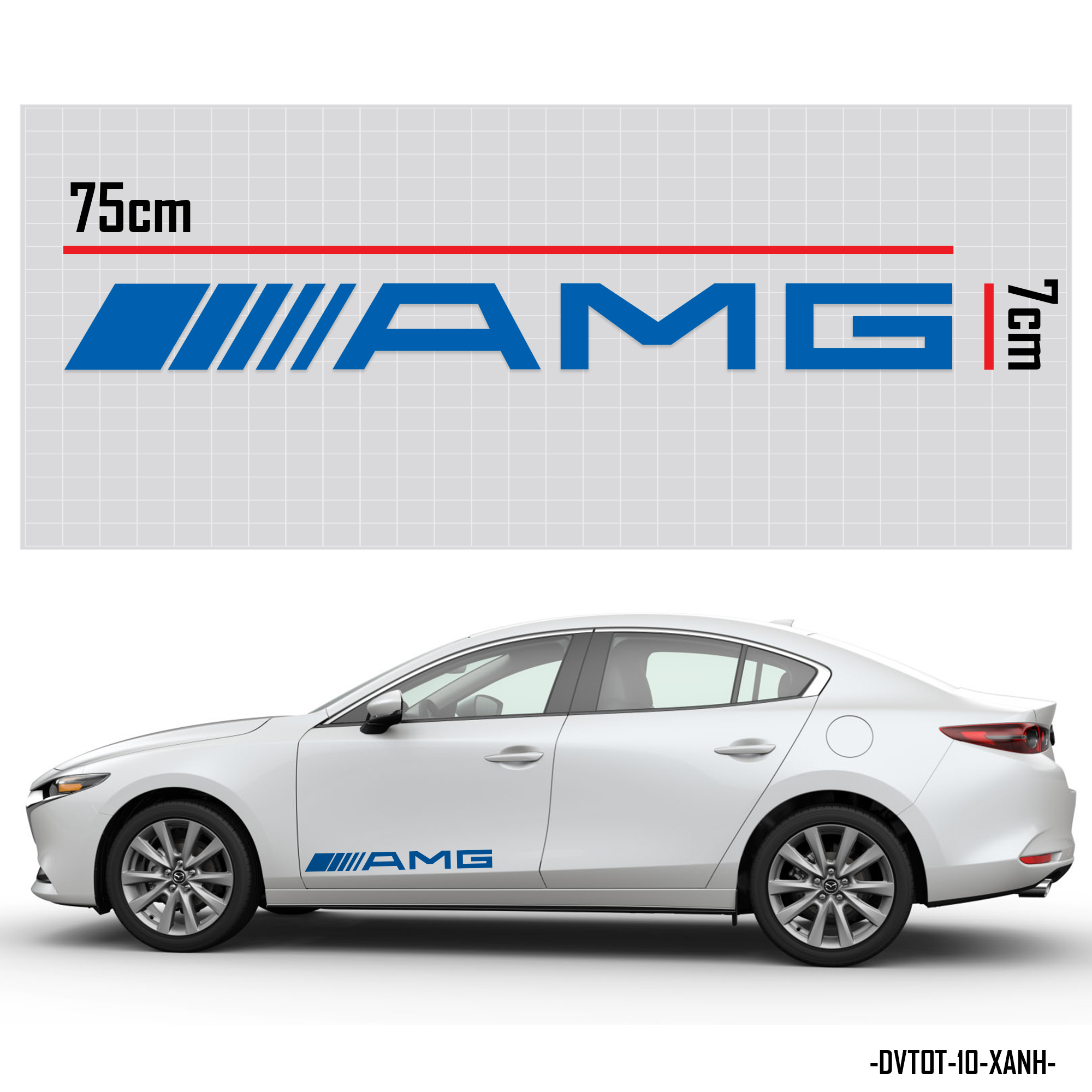 Mẫu decal dán xe phong cách AMG màu xanh dán xe trắng