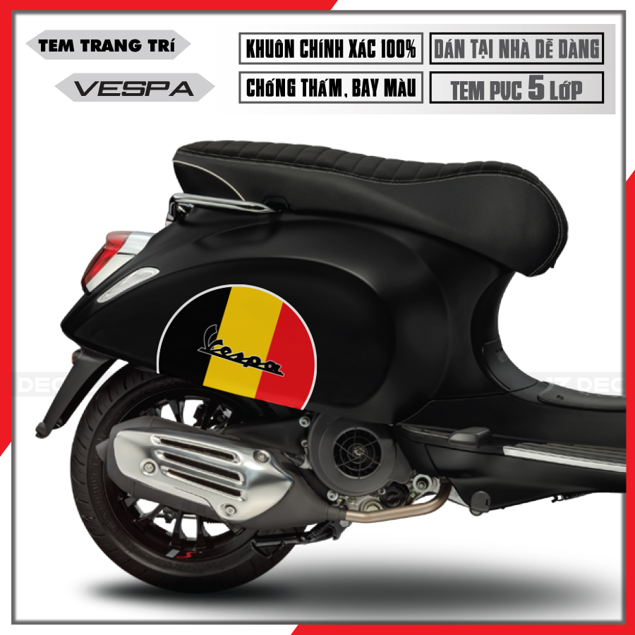 Tem xe Vespa hình cờ Đức cho xe Đen