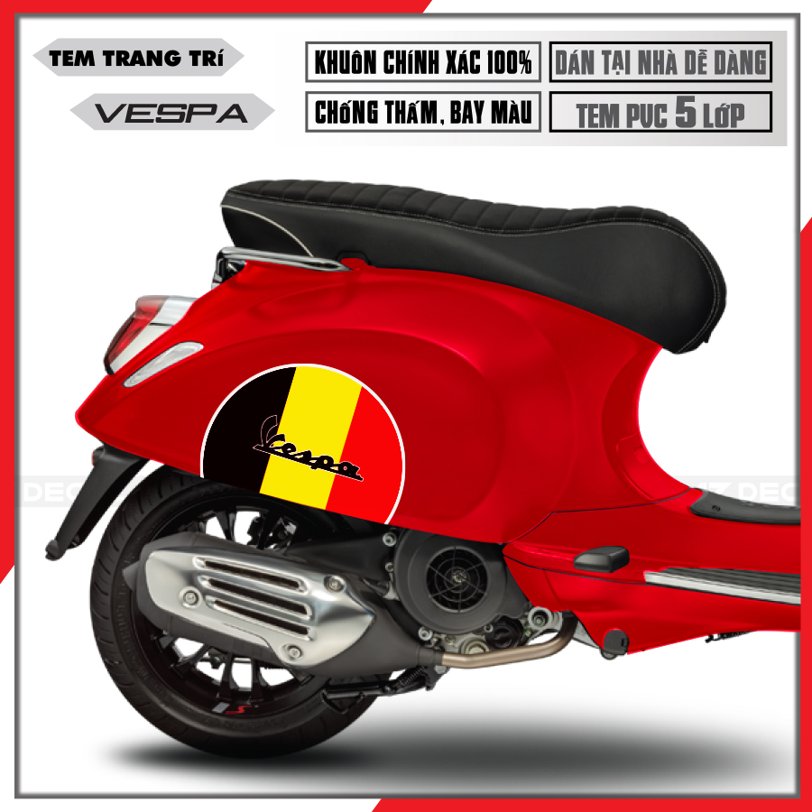 Tem xe vespa thiết kế cờ Đức cho xe đỏ