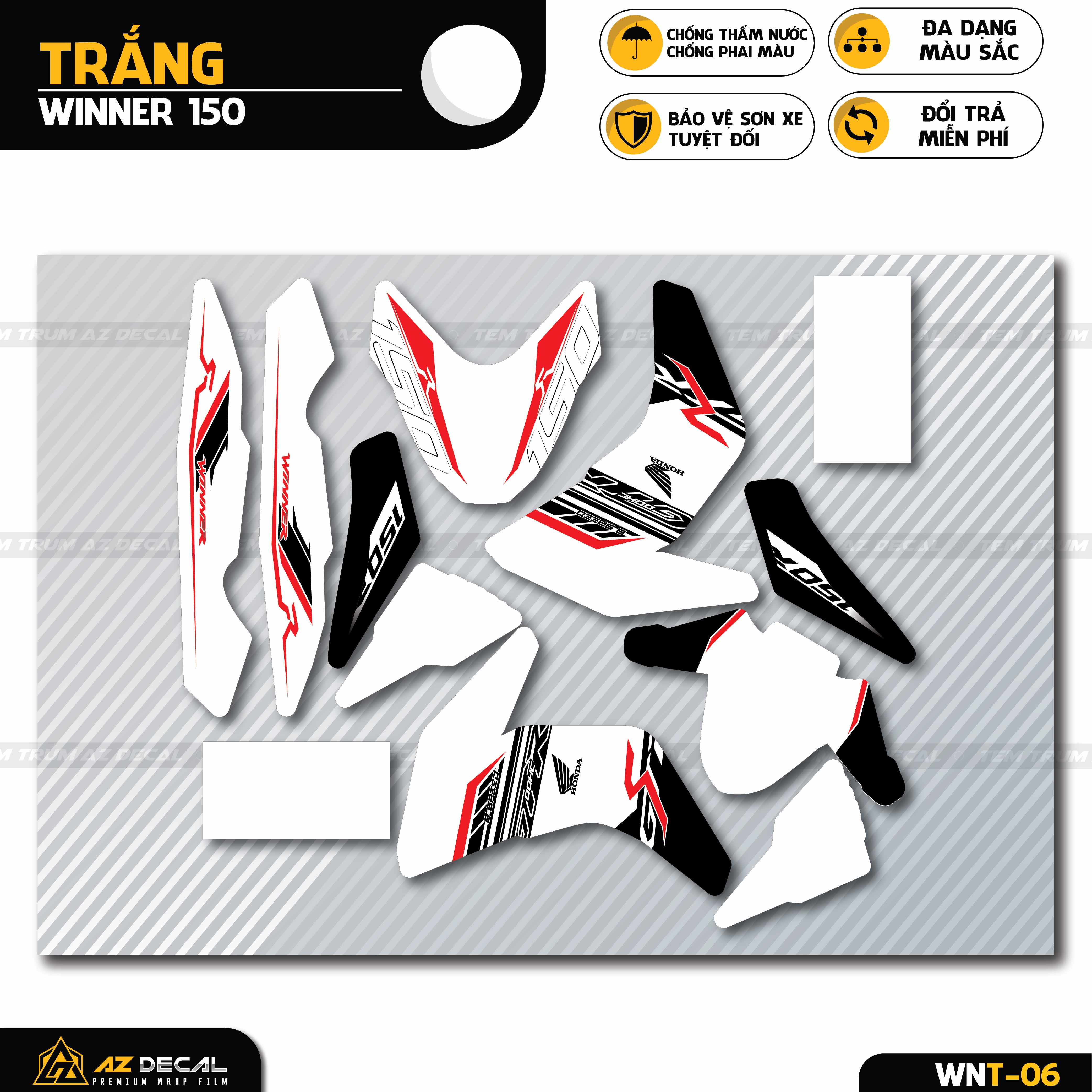 Decal dán xe Winner v1 màu trắng mẫu RS150R