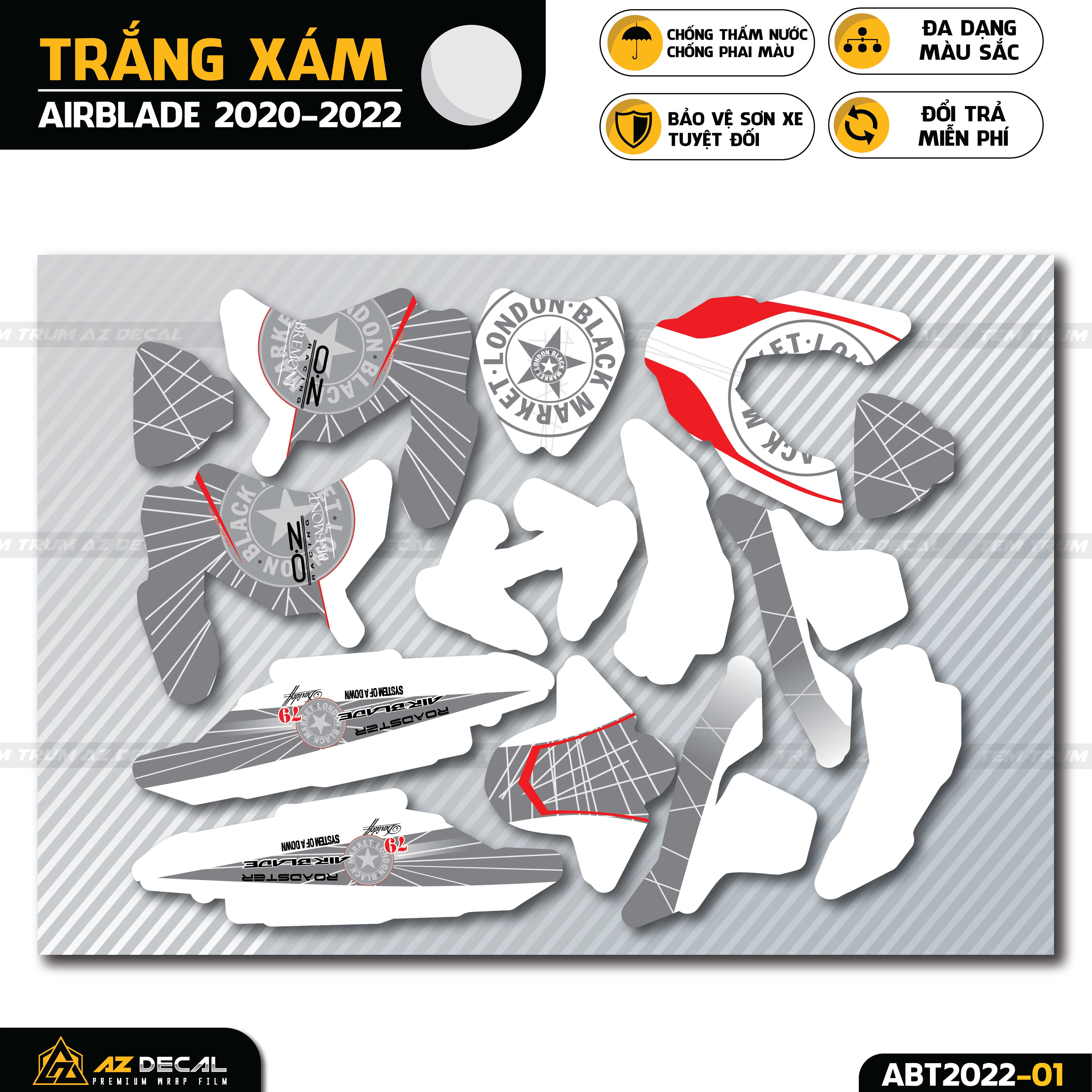 Tem trùm Airblade trắng xám thiết kế đẹp