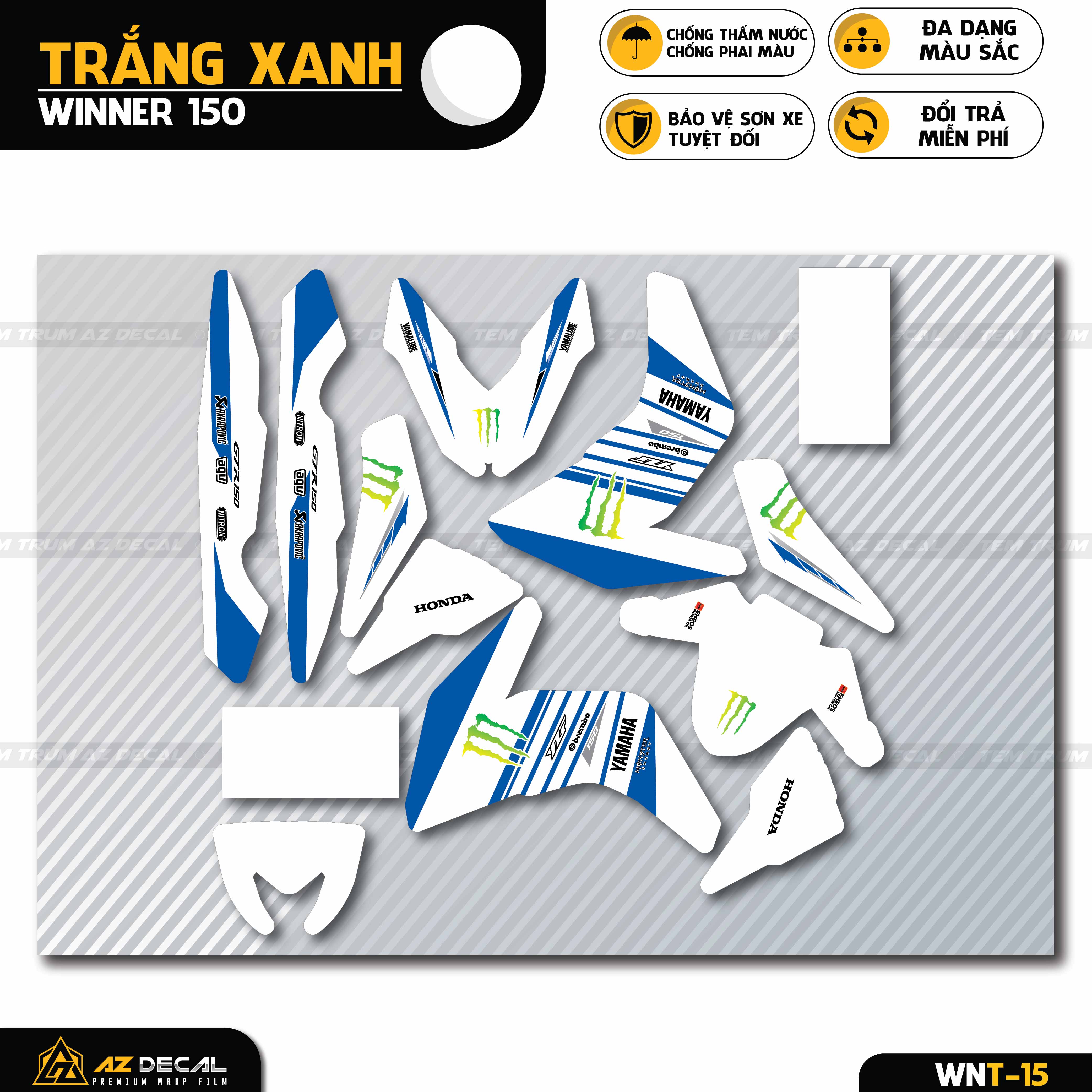 Dán decal xe Winner 150 v1 phong cách Monster trắng xanh