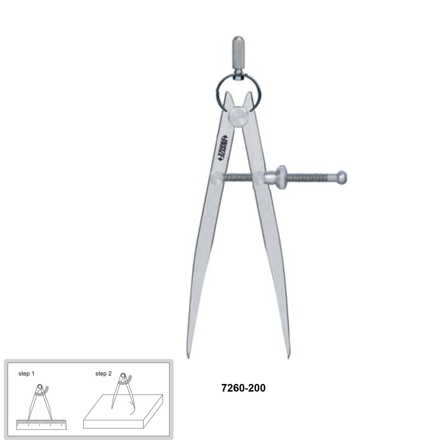 Compa Vạch Dấu Có Lò Xo Insize 7260-200 L200mm 0~210mm