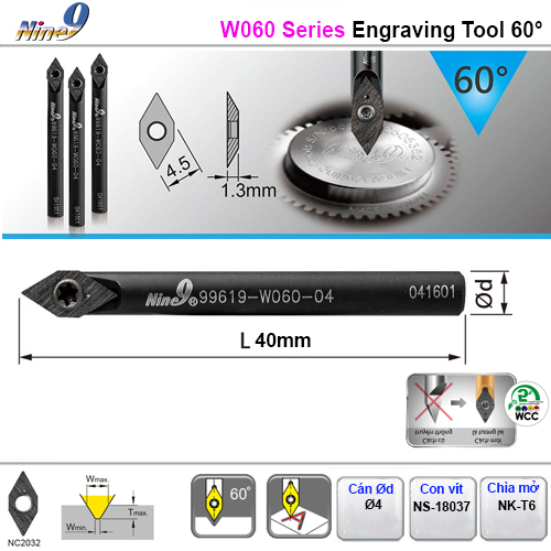 Dao Chạy Chữ Engraving Nine9 60 độ W060