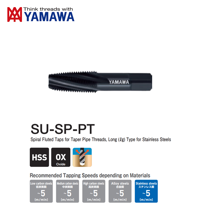 Mũi Taro Ren Ống Côn Xoắn SU-SP-PT Yamawa Cho Inox