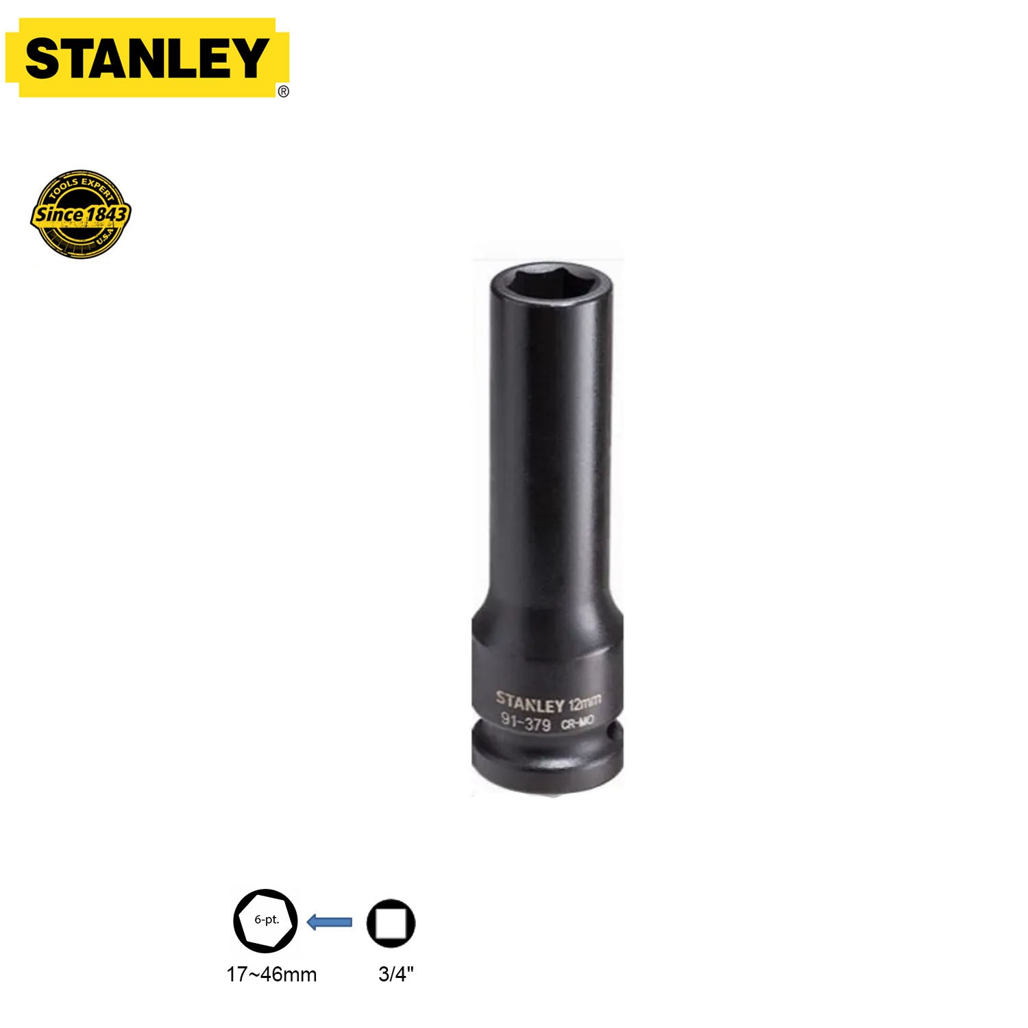 Đầu tuýp dài đen 3/4" Stanley Seri STMT734-8B-L