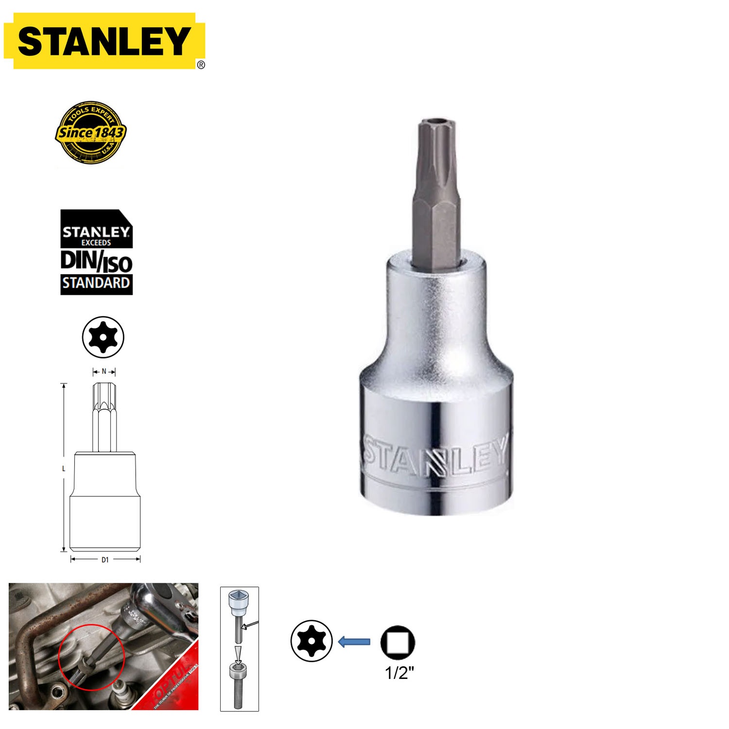 Đầu tuýp 1/2" ra mũi sao lỗ Stanley STMT734-8B
