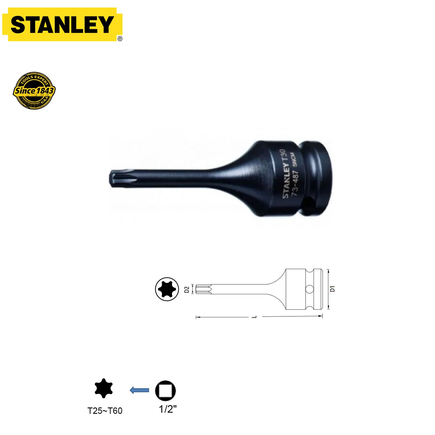 Đầu tuýp mũi sao đen Stanley 1/2" Dr. dòng STMT734-8B
