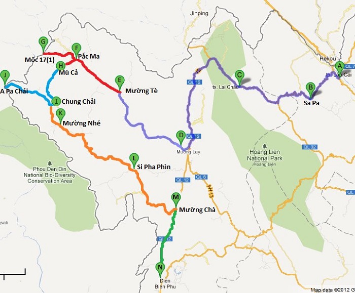 Bản đồ từ Điện Biên đến A Pa Chải
