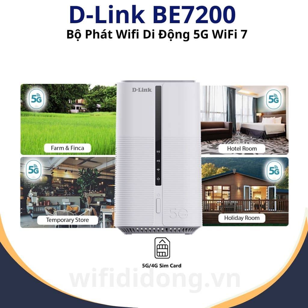 Bộ Phát WiFi 5G D-Link BE7200 | Bộ Phát WiFi 5G Chuẩn WiFi 7, Hỗ Trợ VoNR – VoLTE, Tốc Độ Cực Nhanh 7200Mbps, Đa Thiết Bị Kết Nối | Hàng Chính Hãng