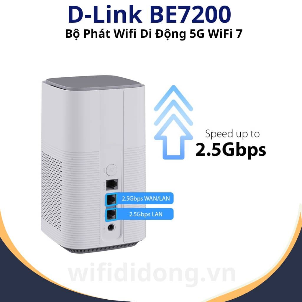 Bộ Phát WiFi 5G D-Link BE7200 | Bộ Phát WiFi 5G Chuẩn WiFi 7, Hỗ Trợ VoNR – VoLTE, Tốc Độ Cực Nhanh 7200Mbps, Đa Thiết Bị Kết Nối | Hàng Chính Hãng