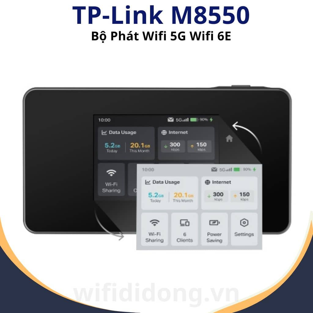 Bộ Phát WiFi 5G TP-Link M8550 | Bộ Phát WiFi Di Động 5G WiFi 6E AXE3600, Kểt Nối 64 Thiết Bị, Pin Lớn 4700mAh | Hàng Chính Hãng