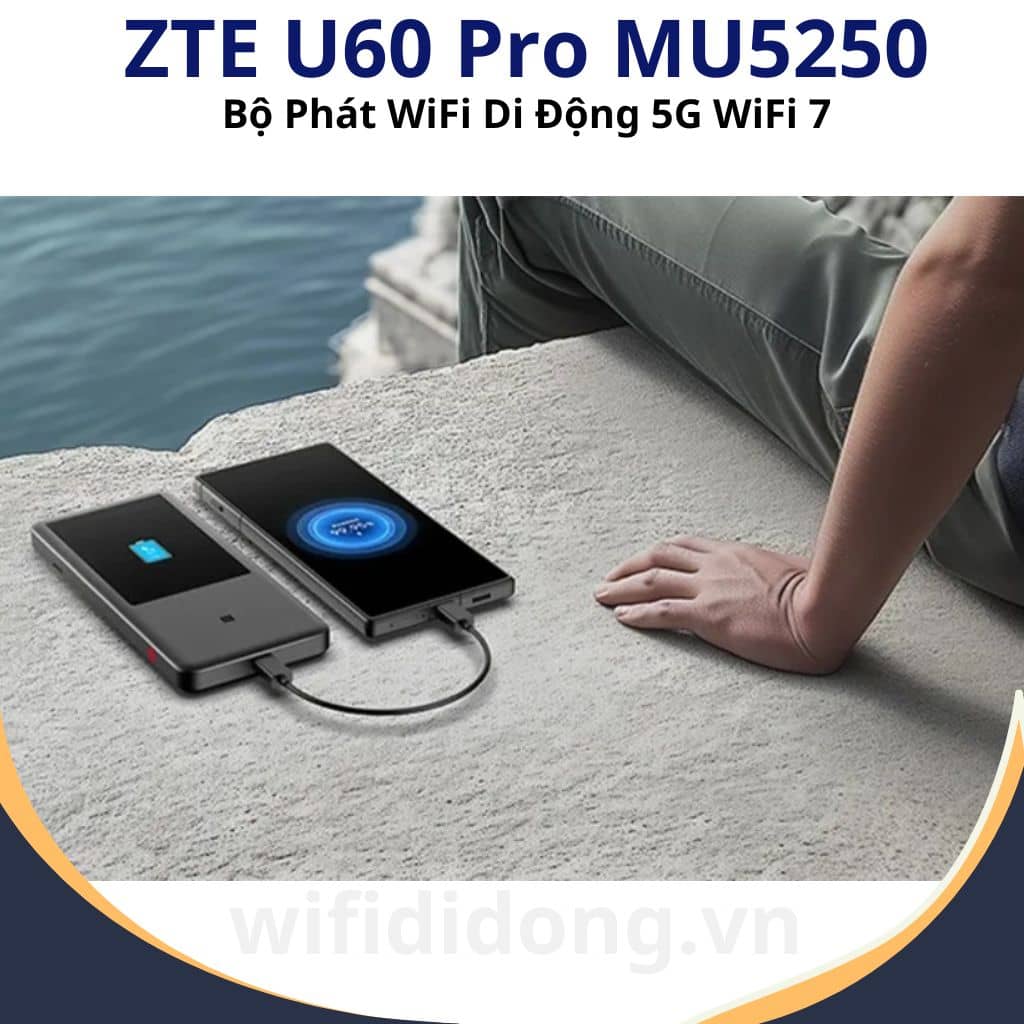 Bộ Phát WiFi 5G ZTE U60 Pro MU5250 | Bộ Phát WiFi Di Động 5G WiFi 7BE3600, Modem Snapdragon X75, Kết Nối 64 Thiết Bị, Pin 10.000mAh | Hàng Chính Hãng