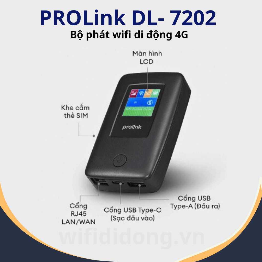 PROLink DL 7203E | Bộ Phát Wifi Di Động 4G LTE 300Mbps, Pin 5200mAh, Kiêm Bộ Sạc Dự Phòng | Bảo hành 12 tháng 1 đổi 1