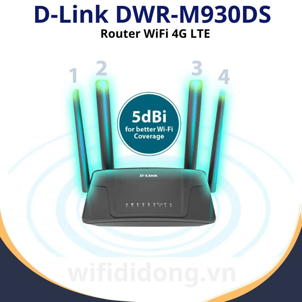 Router WiFi 4G D-Link DWR-M930DS | Router WiFi 4G LTE 2 Khe SIM Tự Động Chuyển, Tốc Độ 150Mbps, Phát Cho 32 Thiết Bị | Hàng Chính Hãng