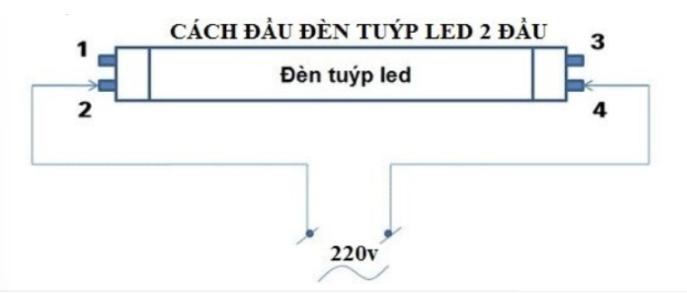 cách đấu Bóng Led tuýp Philips 2 đầu 6 tất 9W EcoFit DE (đấu điện 2 đầu)