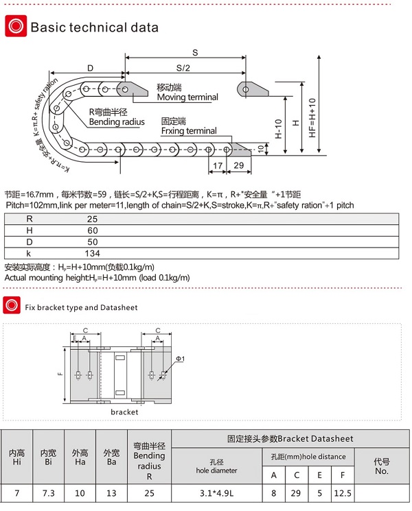 Máng xích nhựa mini 7x7.3mm