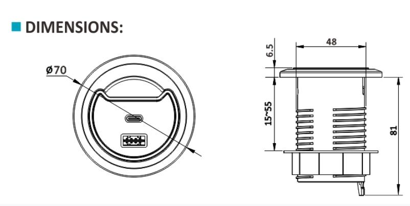 Ổ cắm USB sạc âm bàn Sinoamigo STC-1W/C20