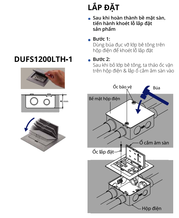 Ổ cắm âm sàn Panasonic DUFS1200LTH‑1
