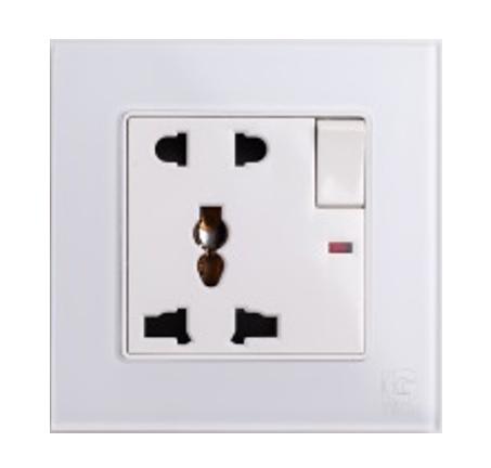 Ổ điện 5 chấu mặt kính có công tắc LG-F71-0028W