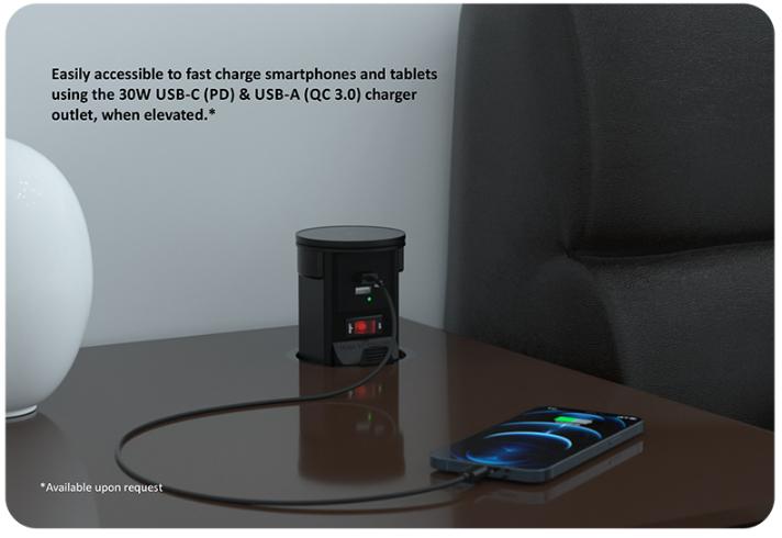 Ổ cắm điện âm bàn Sinoamigo STP-2AB/2Pu+Qi