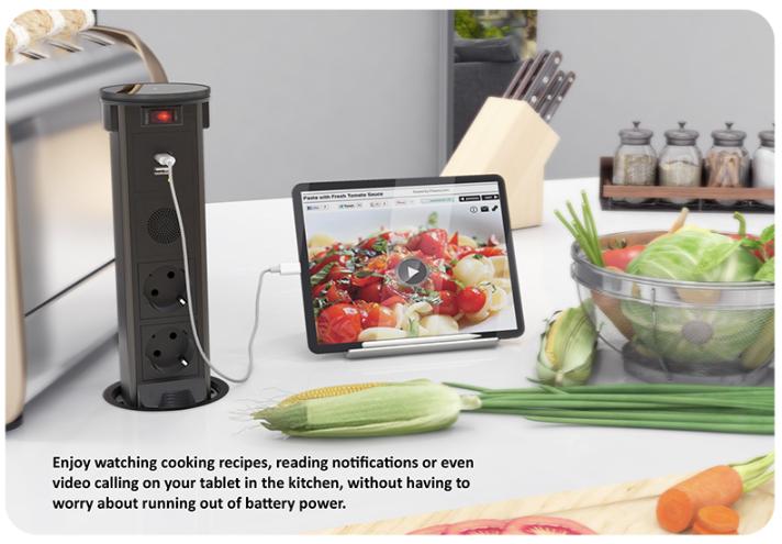 Ổ cắm điện âm bàn Sinoamigo STP-2AB/2Pu+Qi