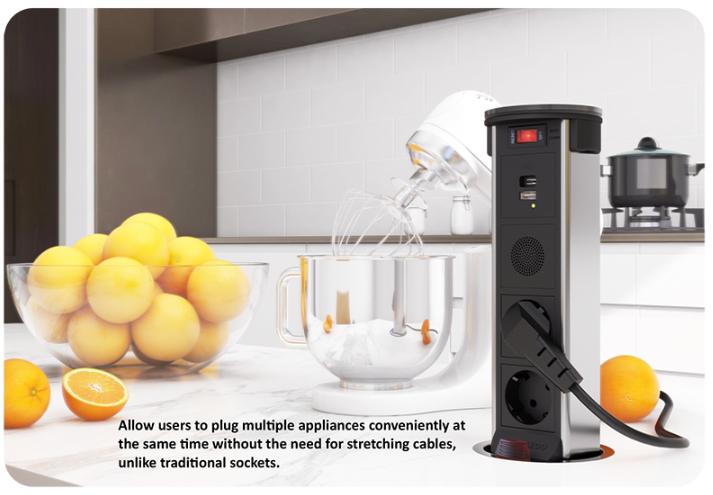 Ổ cắm điện âm bàn Sinoamigo STP-2AB/2Pu+Qi