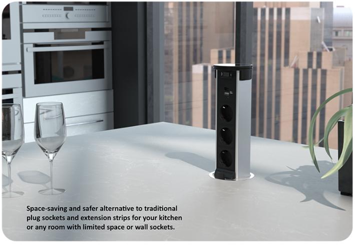 Ổ cắm điện âm bàn Sinoamigo STP-2AB/2Pu+Qi